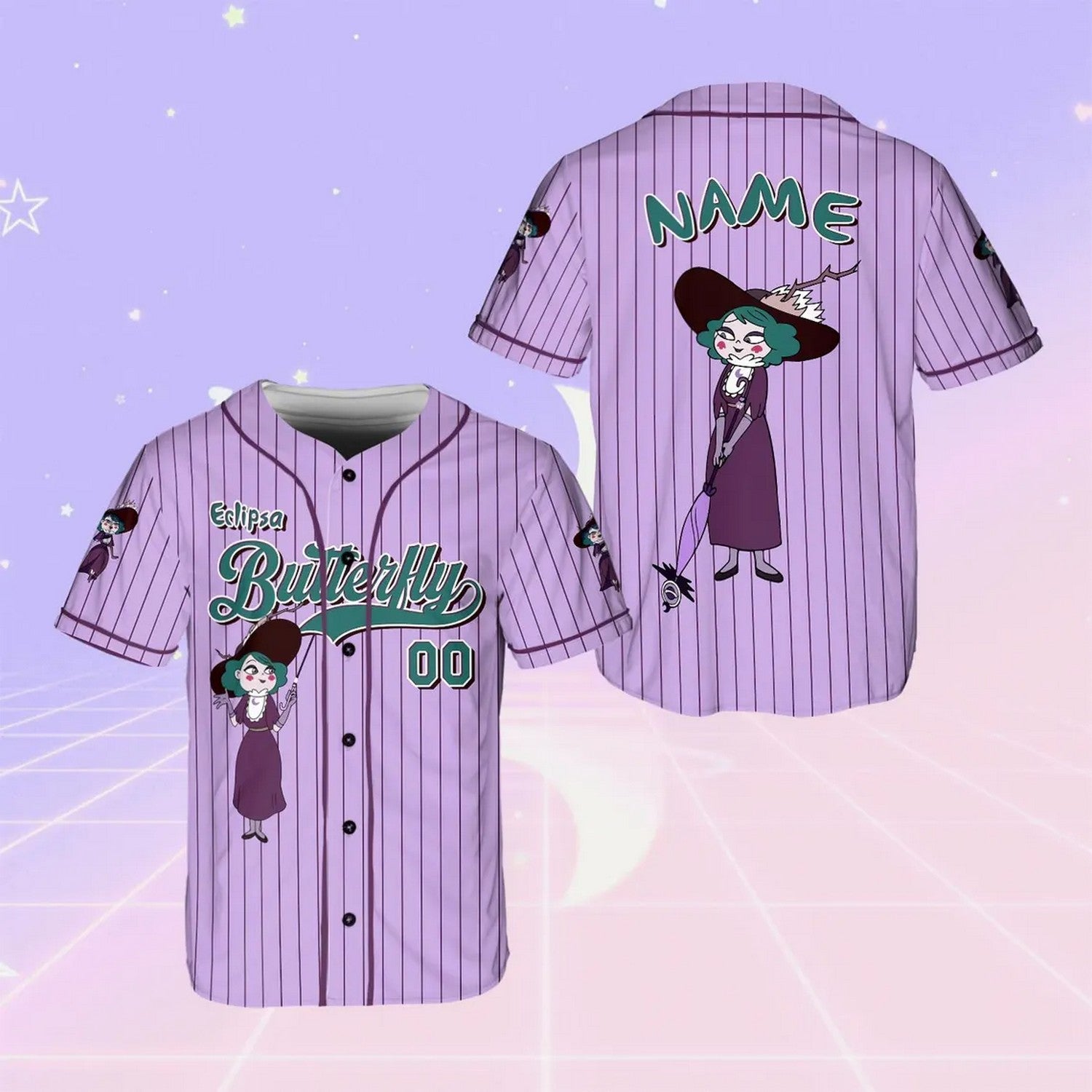 Custom Name And Number Disney Eclipsa Butterfly Purple Baseball Jersey