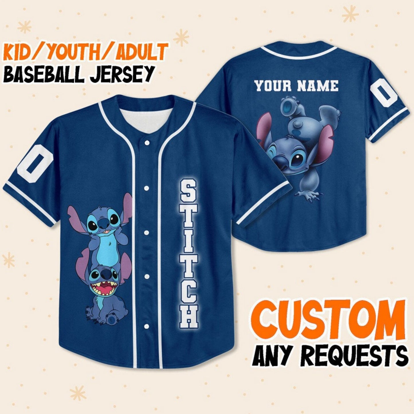 Custom Name And Number Disney Funny Naughty Stitch Blue Baseball Jersey