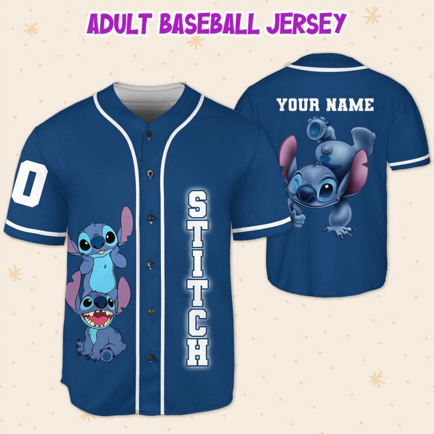 Custom Name And Number Disney Funny Naughty Stitch Blue Baseball Jersey