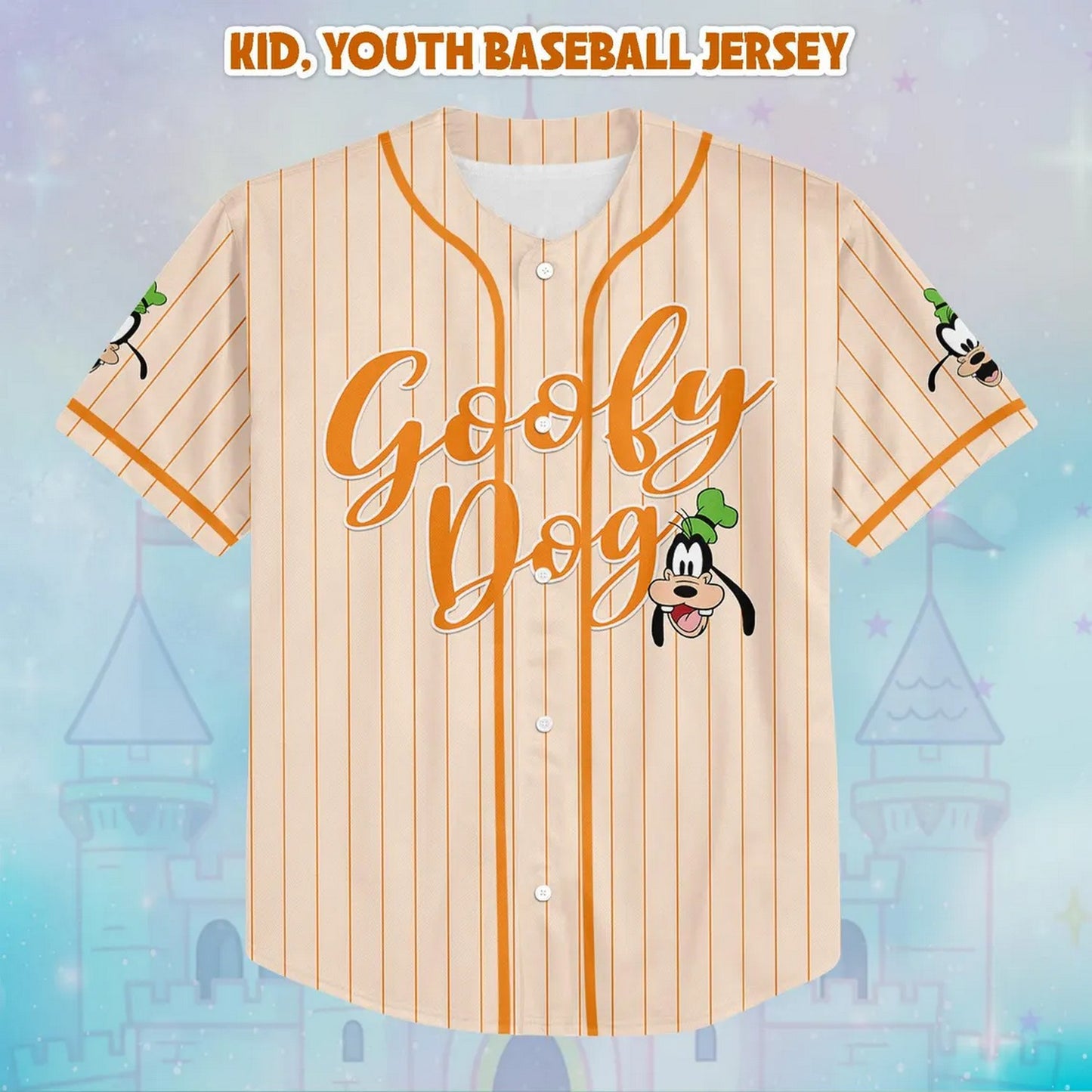 Custom Name And Number Disney Goofy Dog Light Orange Striped Baseball Jersey