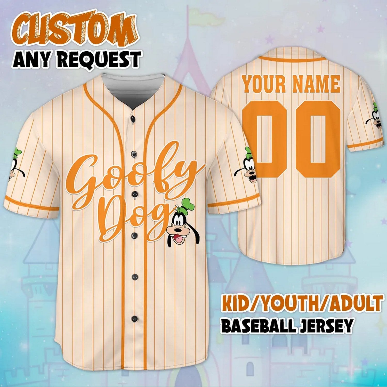 Custom Name And Number Disney Goofy Dog Light Orange Striped Baseball Jersey