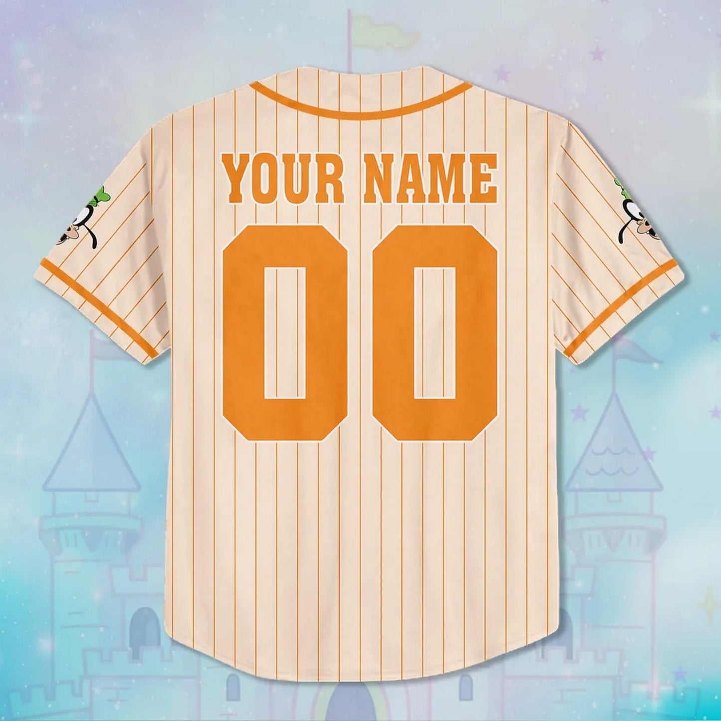 Custom Name And Number Disney Goofy Dog Light Orange Striped Baseball Jersey