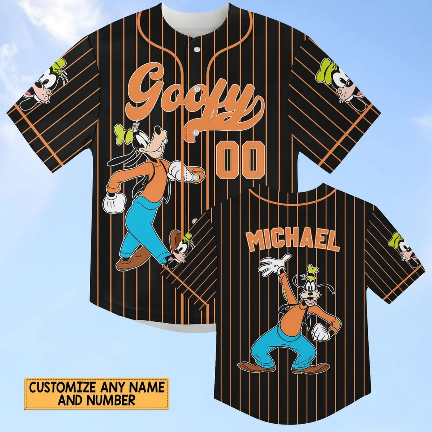 Custom Name And Number Disney Goofy Dog Striped Line Black Baseball Jersey