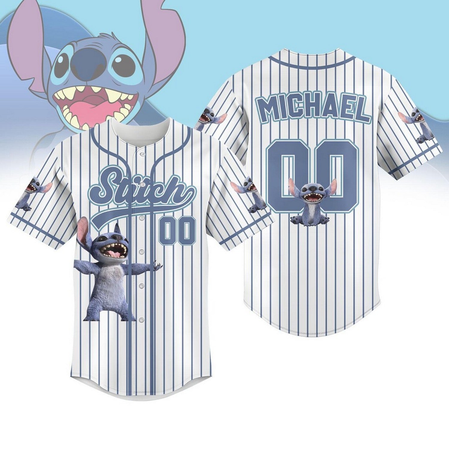Custom Name And Number Disney Happy Stitch Striped White Baseball Jersey