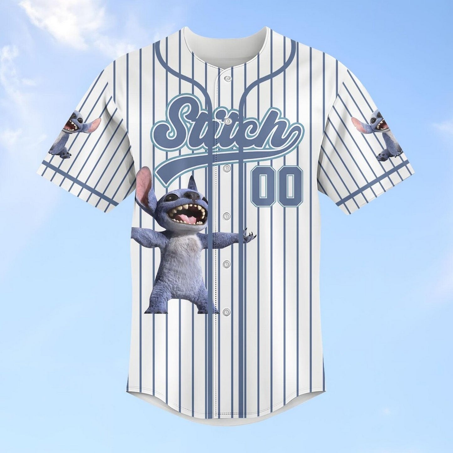 Custom Name And Number Disney Happy Stitch Striped White Baseball Jersey
