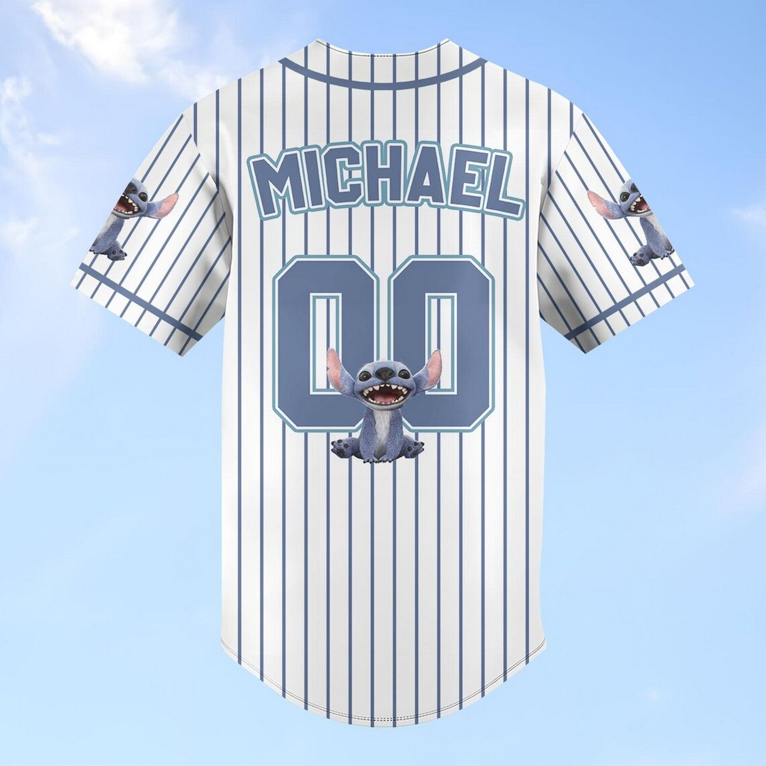 Custom Name And Number Disney Happy Stitch Striped White Baseball Jersey