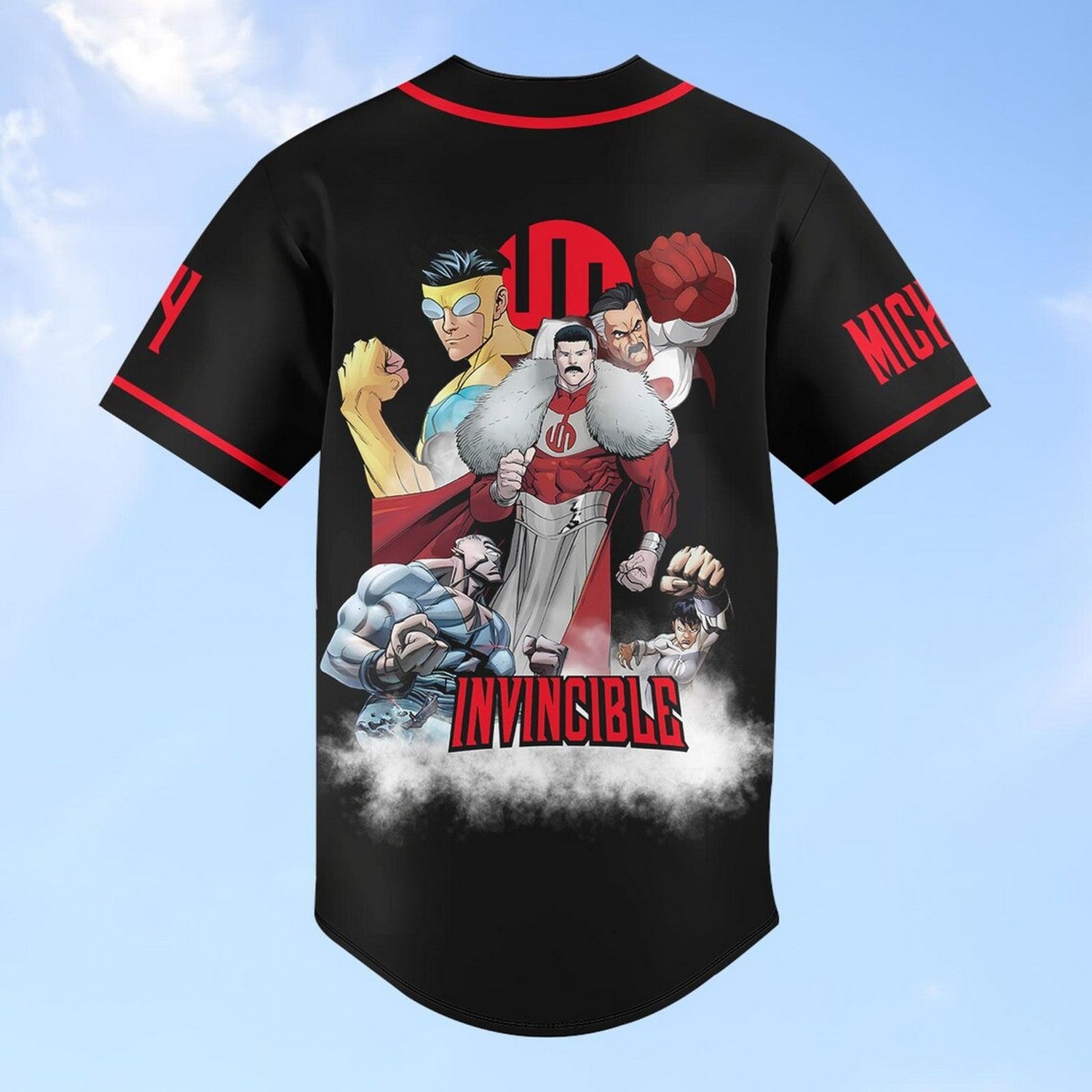 Custom Name And Number Disney Invincible Vs Omni Man Black Baseball Jersey