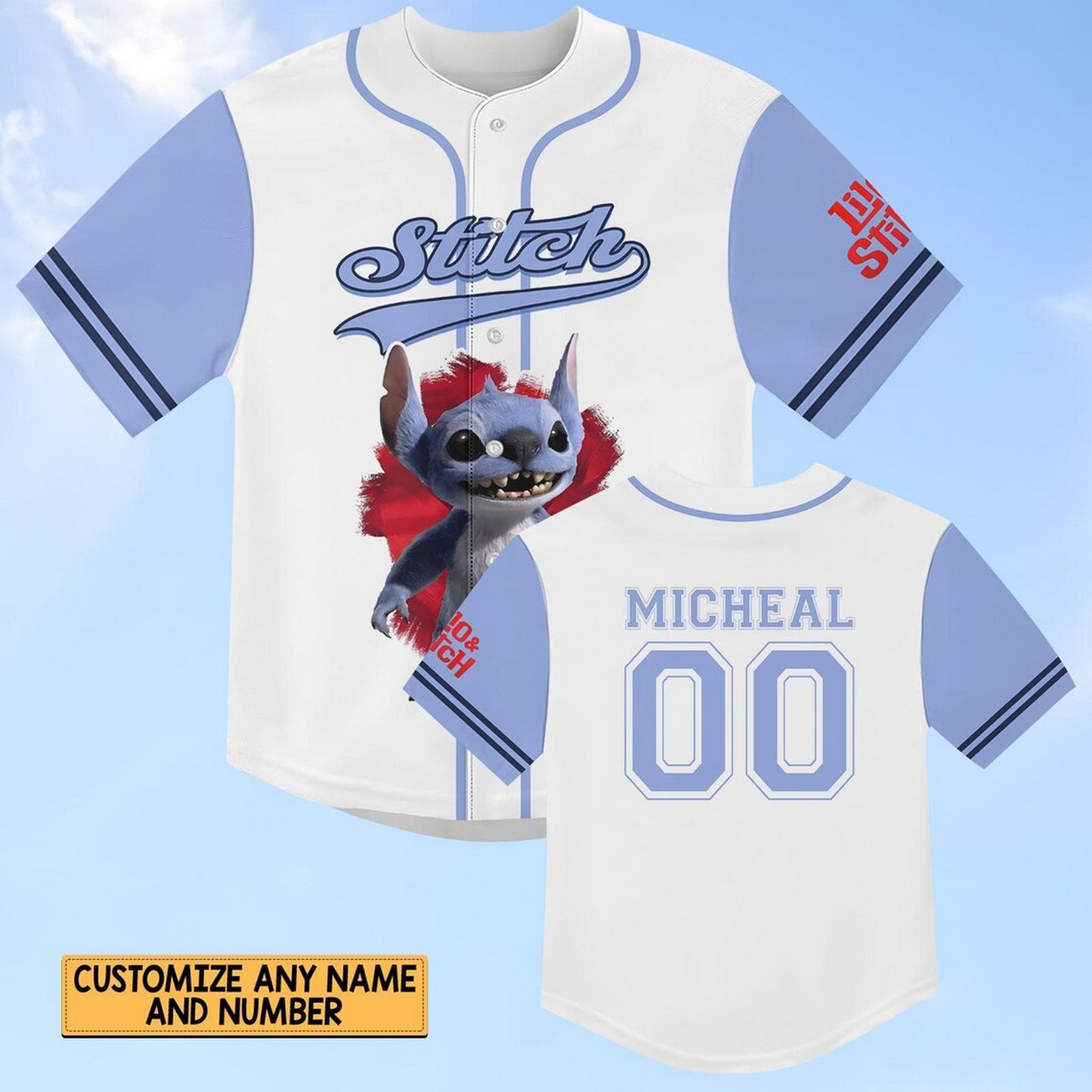 Custom Name And Number Disney Lilo And Stitch 2025 Cute Stitch Simple Purple White Baseball Jersey