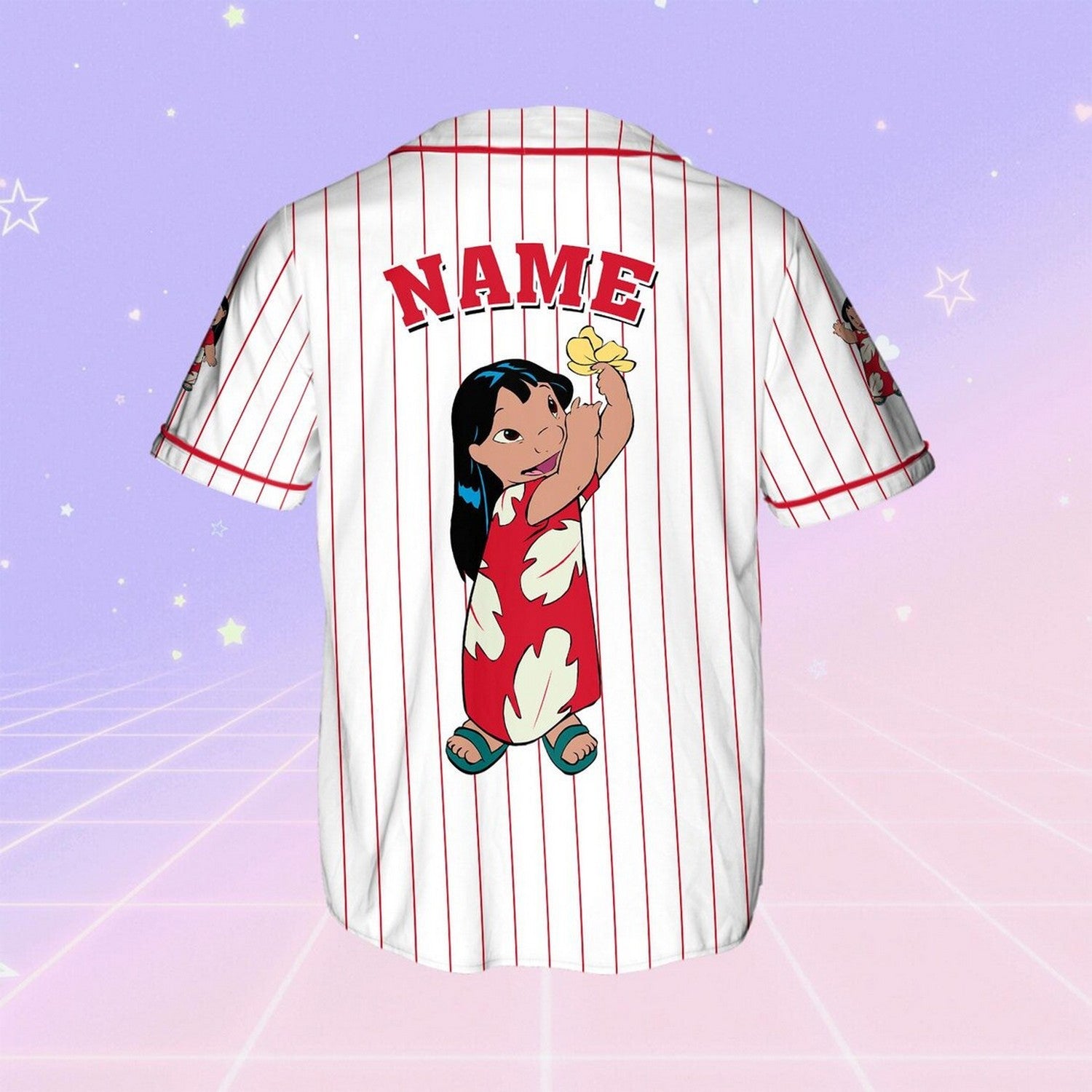Custom Name And Number Disney Lilo And Stitch Cute Lilo Striped White Baseball Jersey