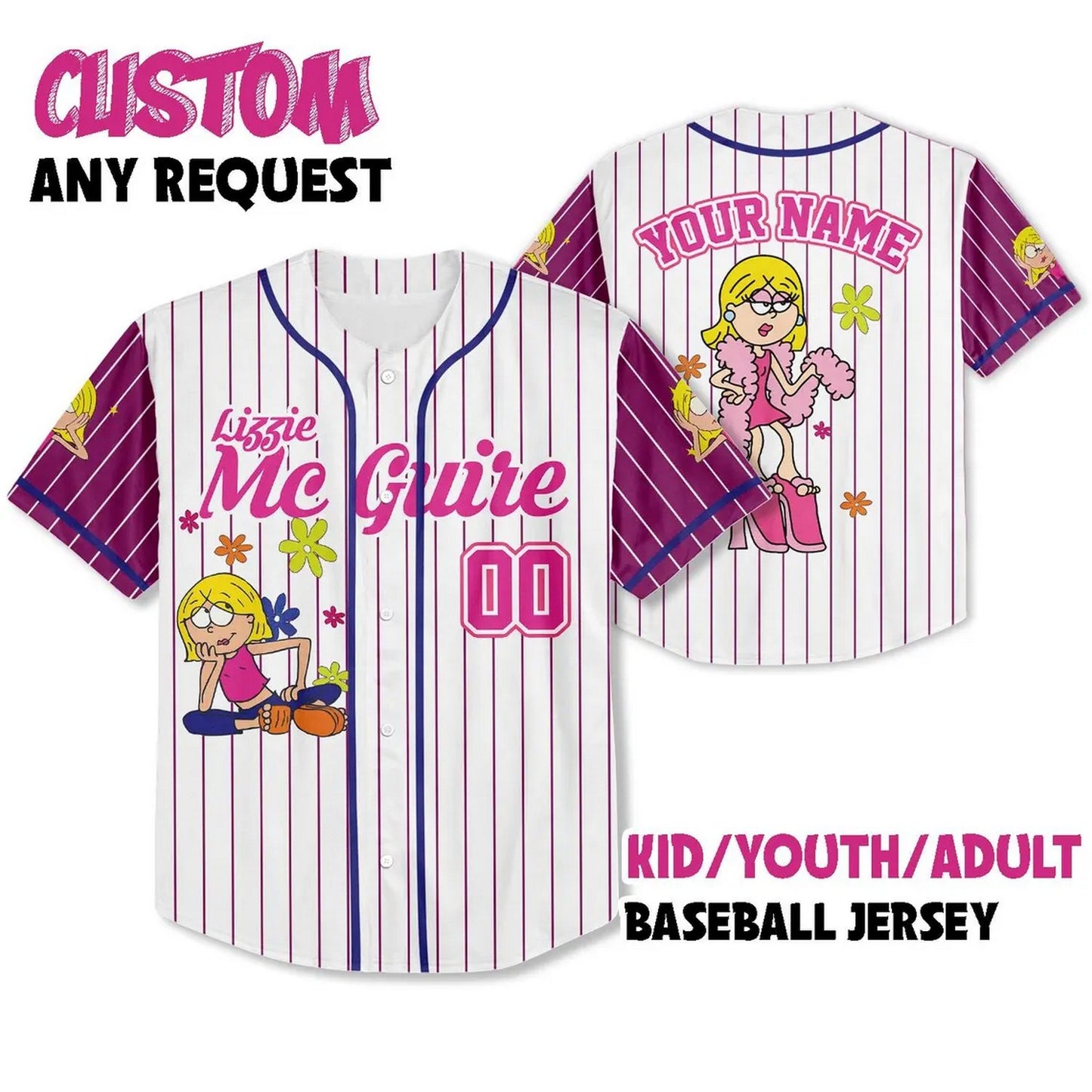 Custom Name And Number Disney Lizzie Mcguire Baseball Jersey