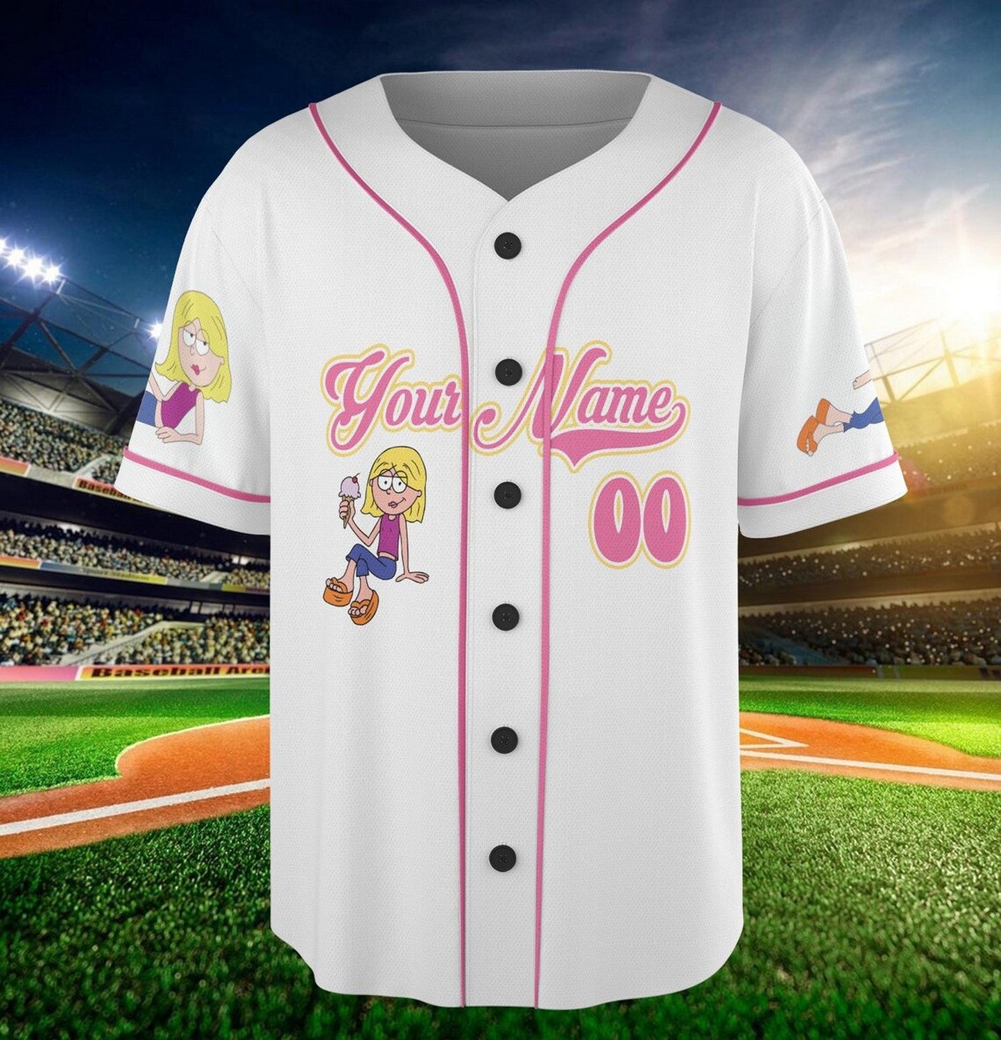 Custom Name And Number Disney Lizzie Mcguire Outfit Repeater Simple White Baseball Jersey