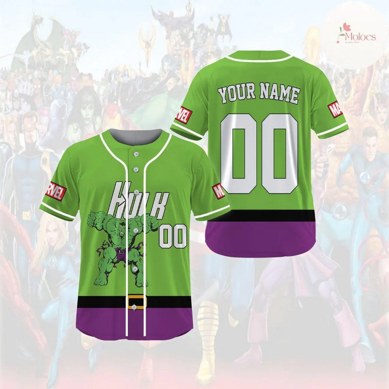 Custom Name And Number Disney Marvel Avengers Hulk Green Baseball Jersey