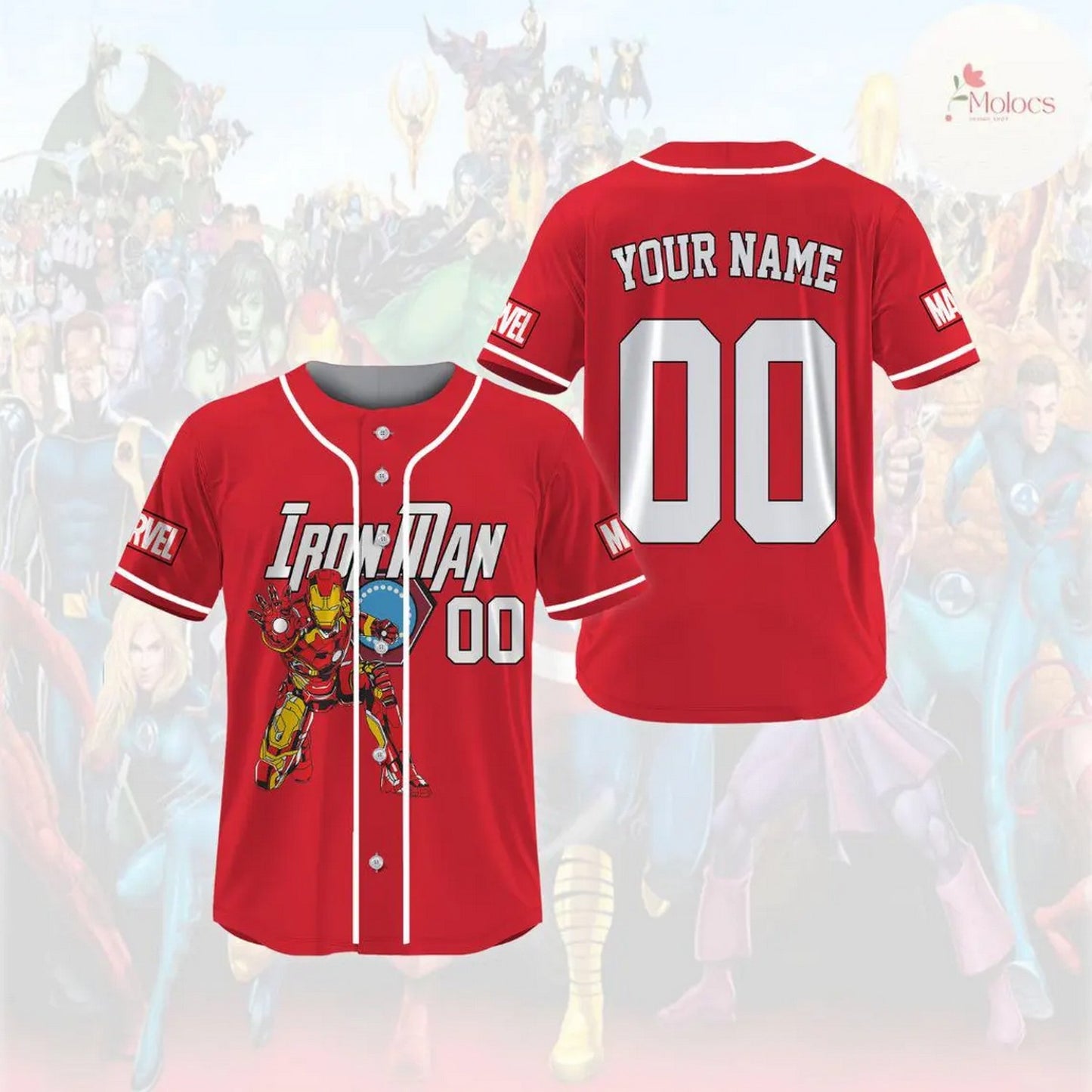 Custom Name And Number Disney Marvel Avengers Iron Man Red Baseball Jersey