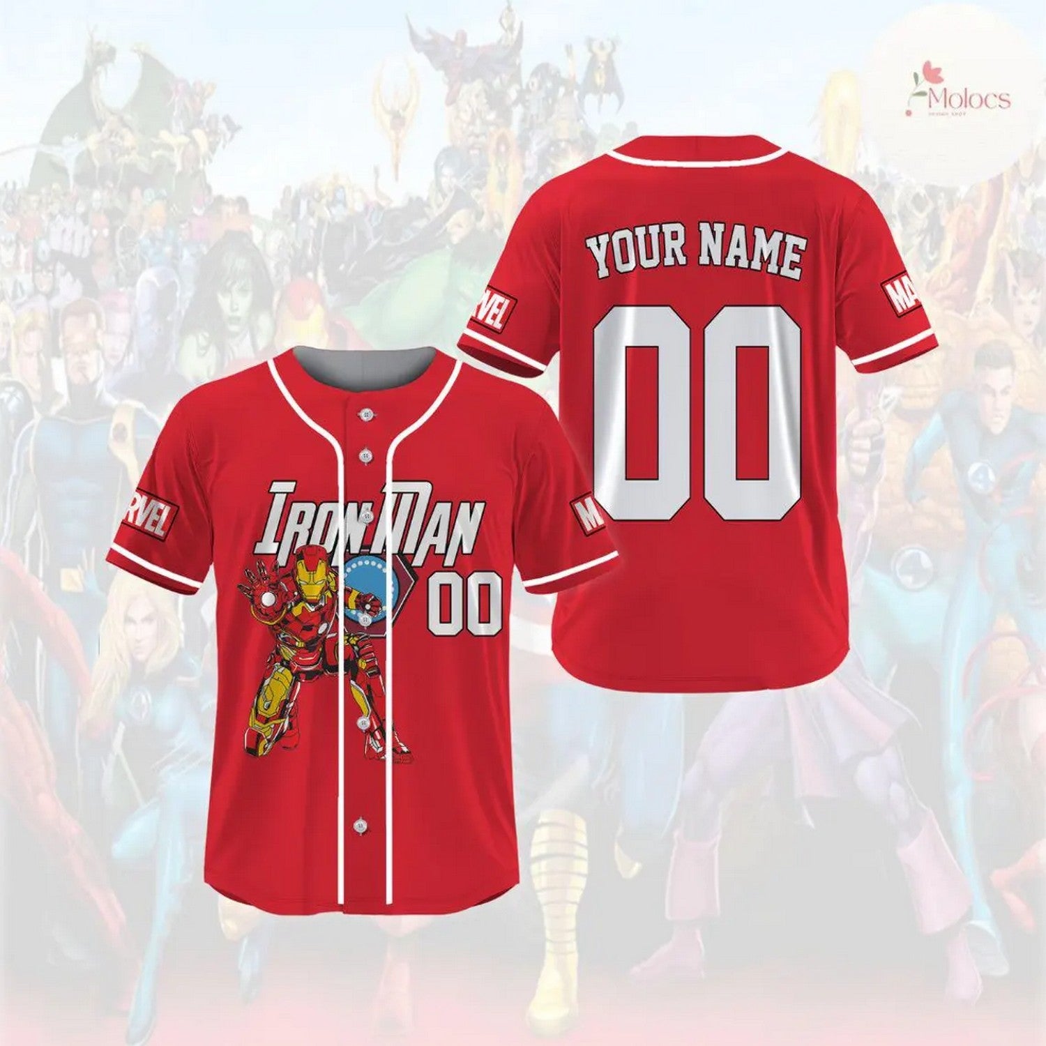 Custom Name And Number Disney Marvel Avengers Iron Man Red Baseball Jersey