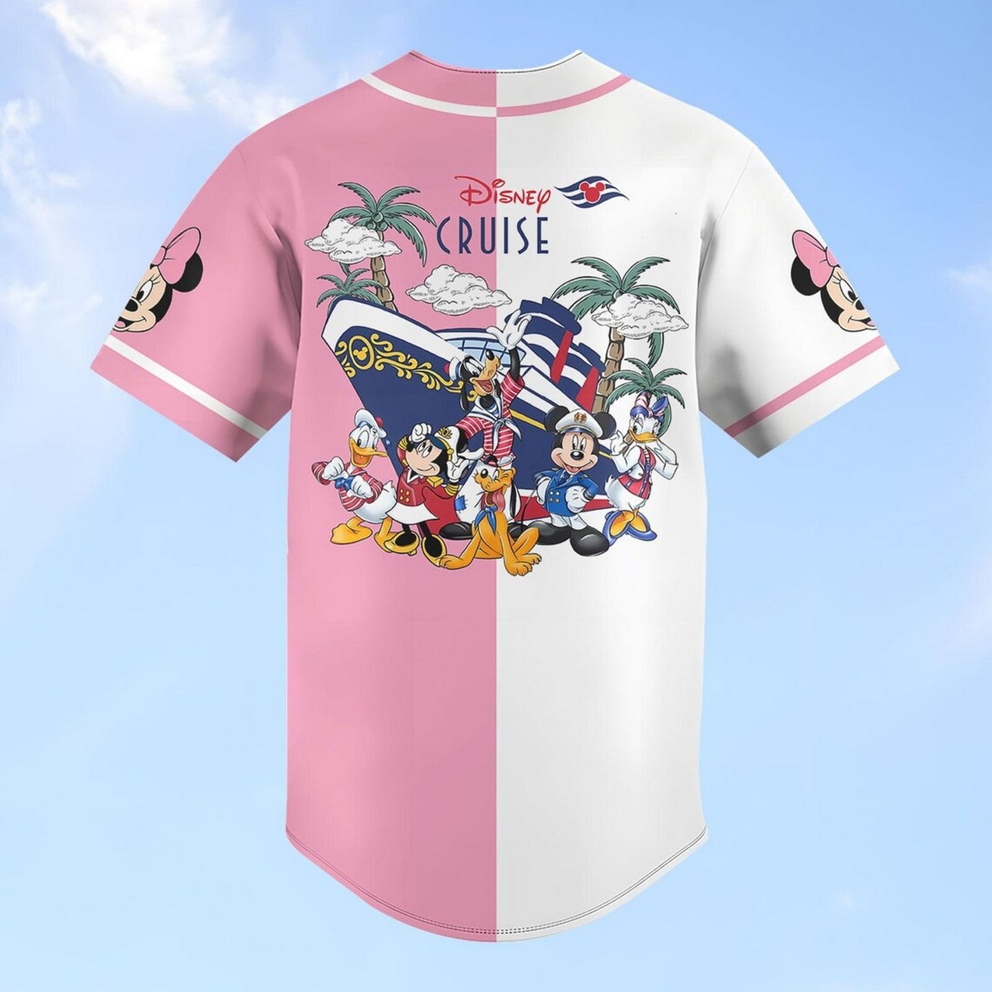 Custom Name And Number Disney Minne Mouse Cruise Pink White Baseball Jersey