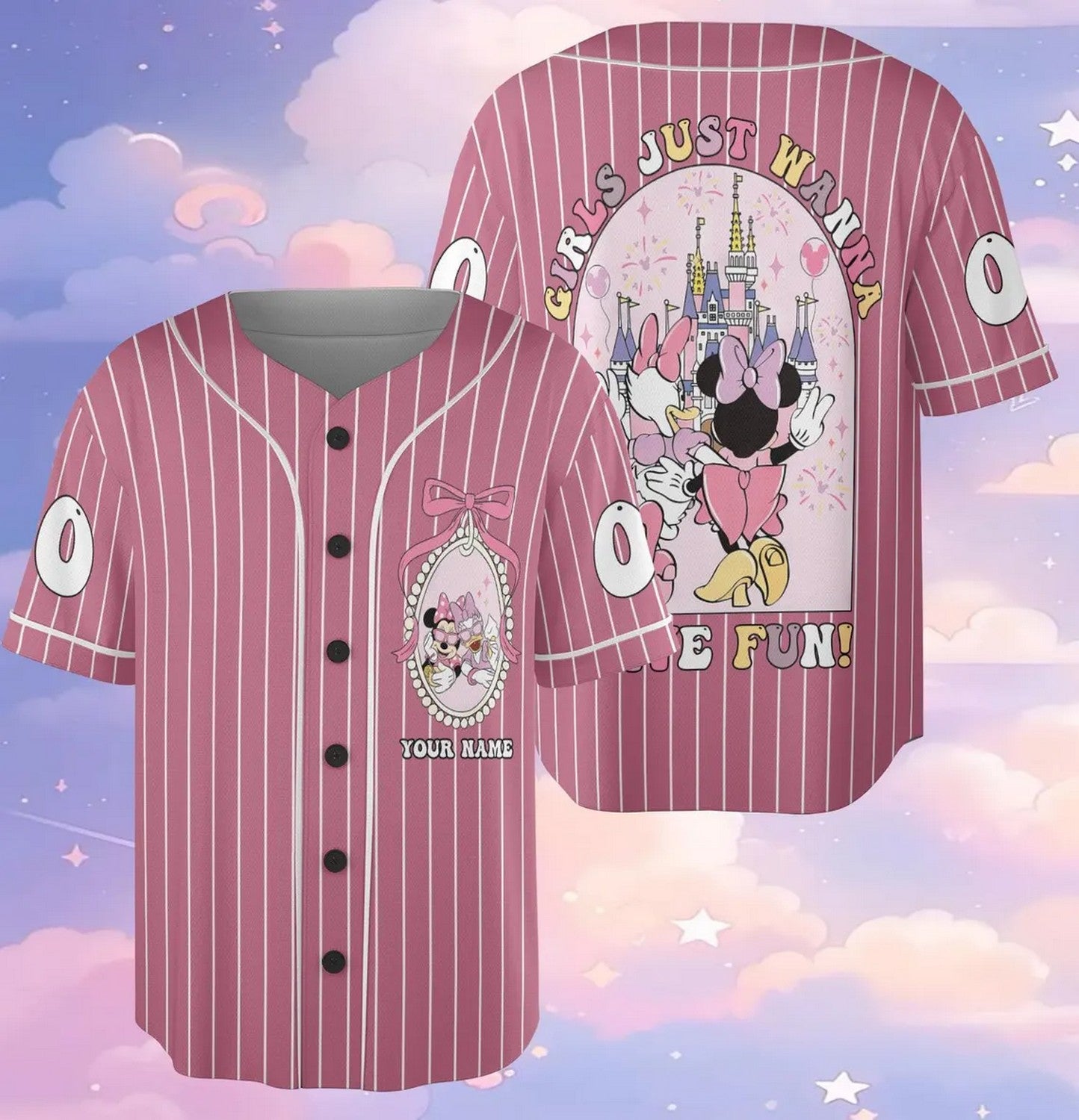 Custom Name And Number Disney Minnie And Daisy Striped Line Baseball Jersey