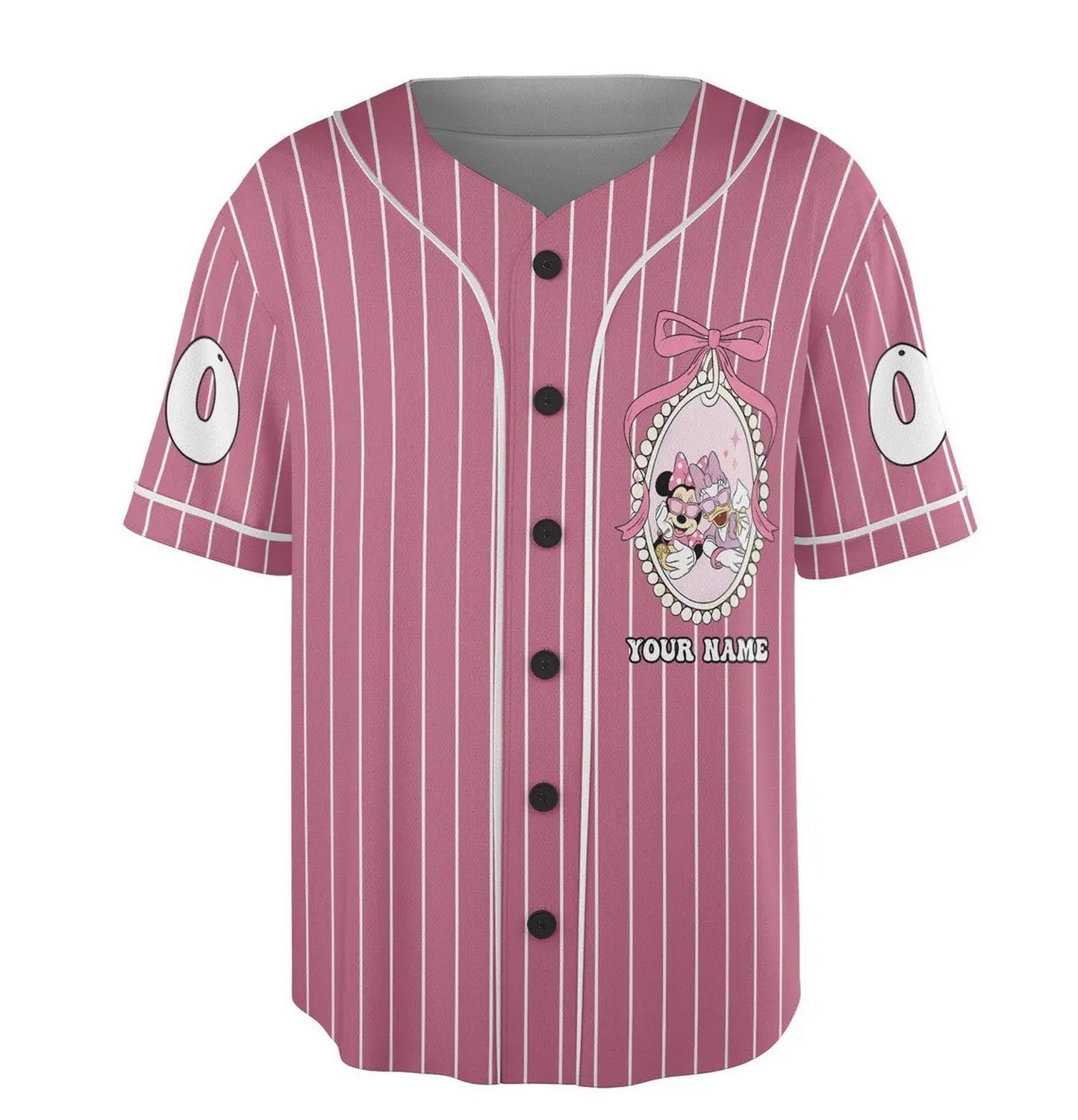 Custom Name And Number Disney Minnie And Daisy Striped Line Baseball Jersey