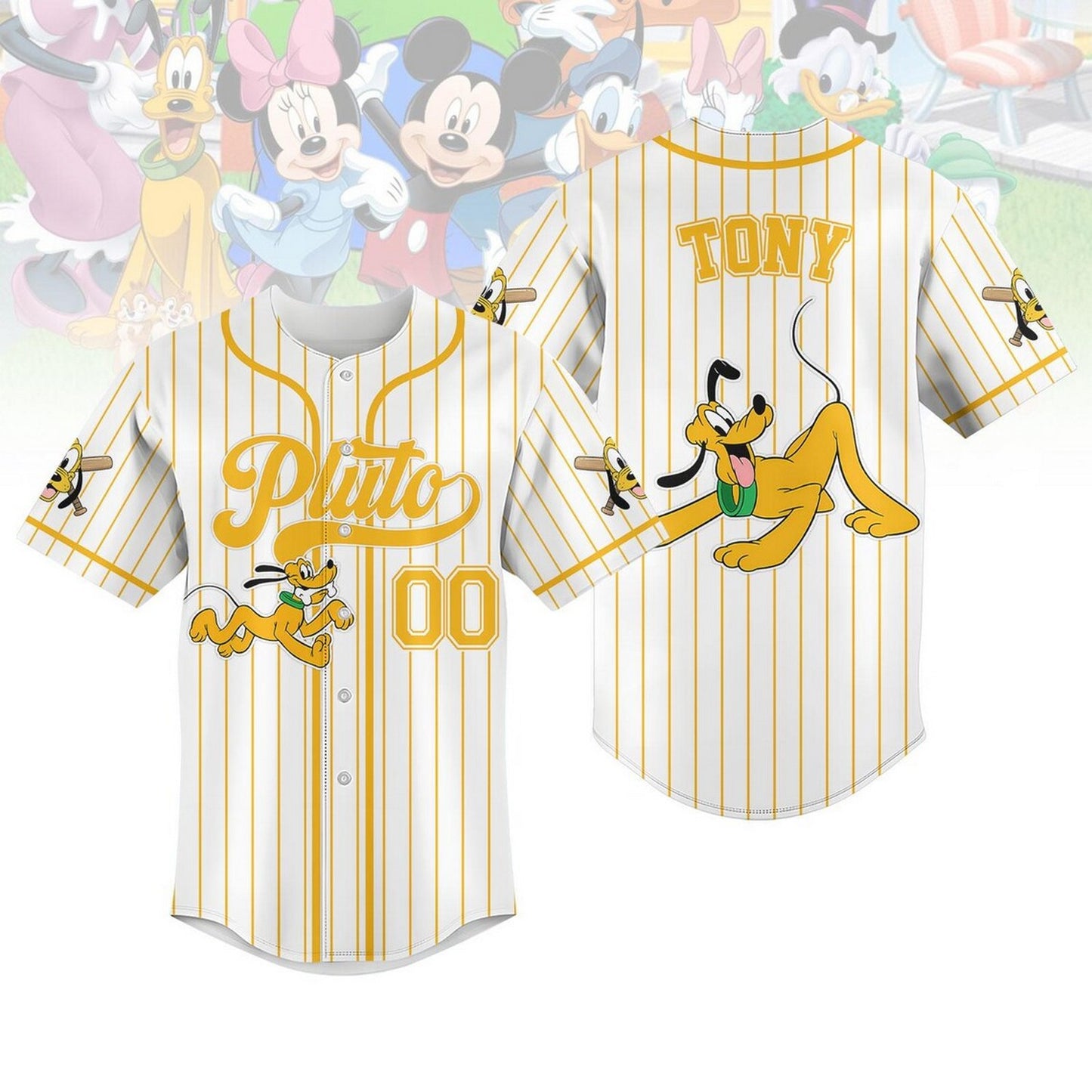 Custom Name And Number Disney Naughty Pluto Dog White Baseball Jersey