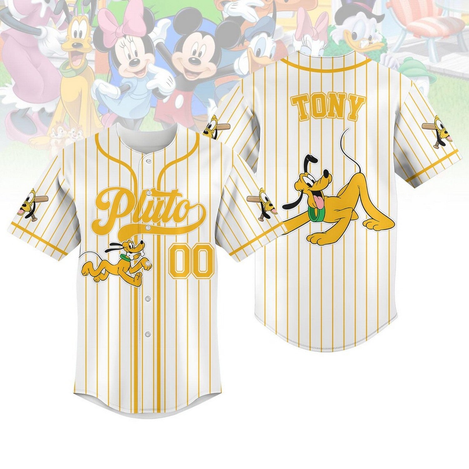Custom Name And Number Disney Naughty Pluto Dog White Baseball Jersey