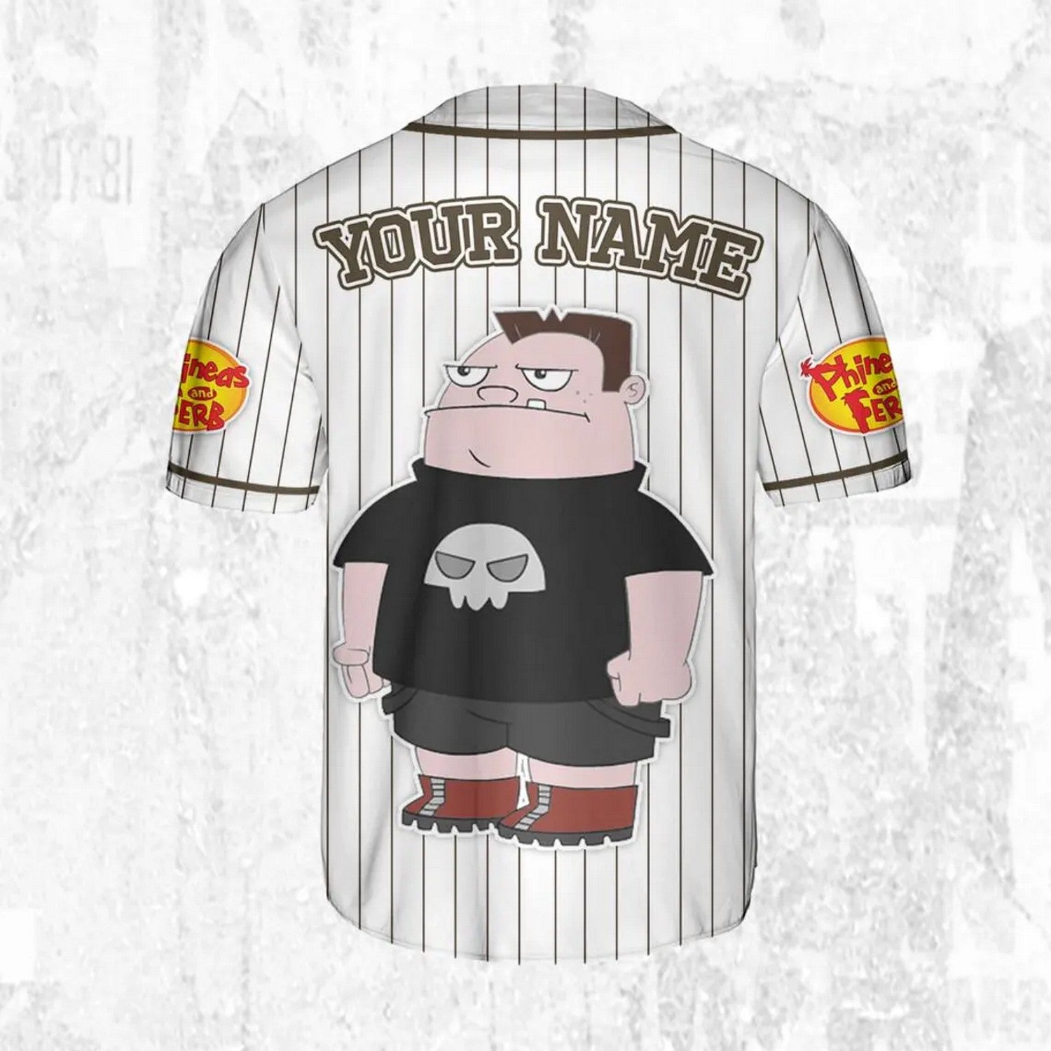 Custom Name And Number Disney Phineas And Ferb Buford Striped White Baseball Jersey