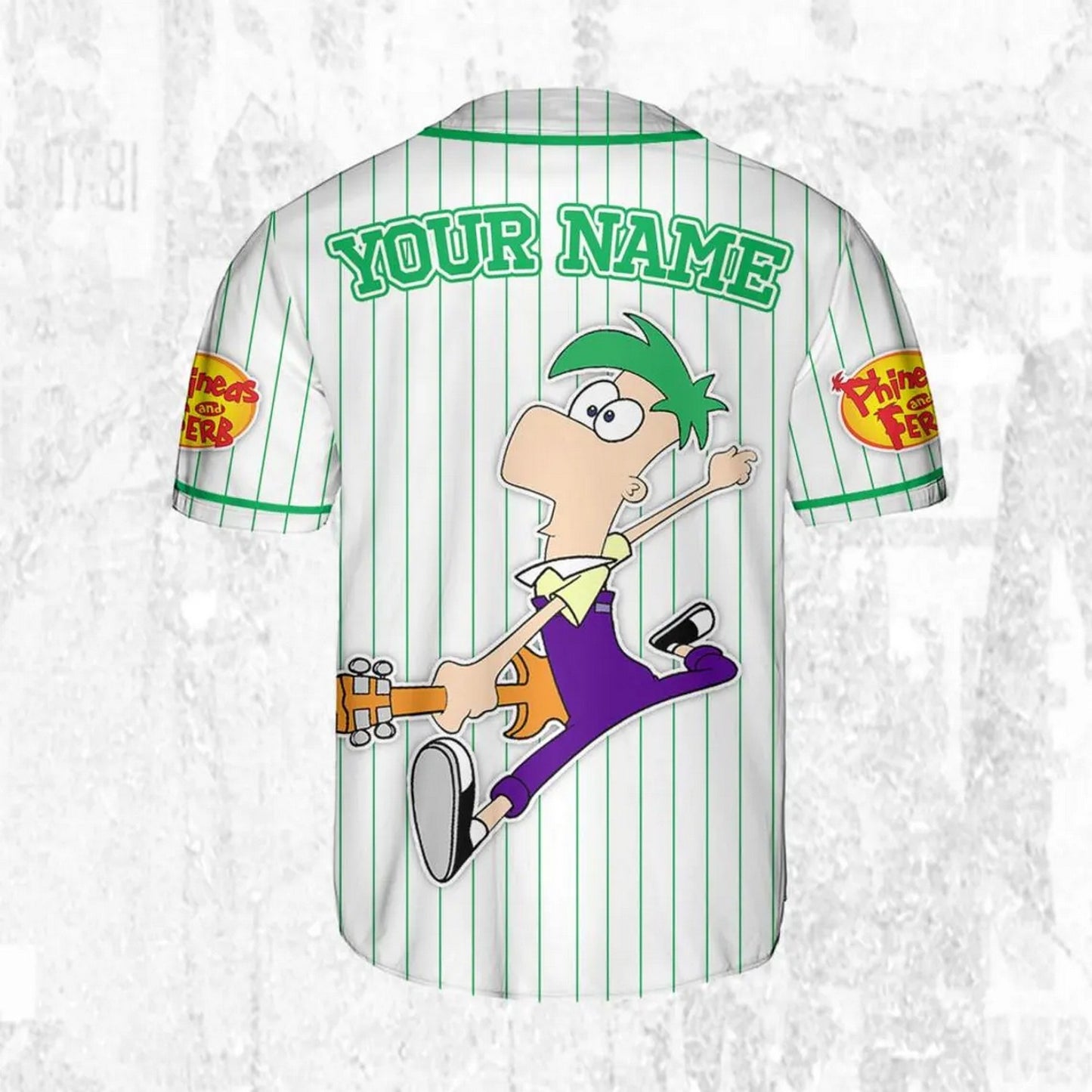 Custom Name And Number Disney Phineas And Ferb Ferb Striped White Baseball Jersey