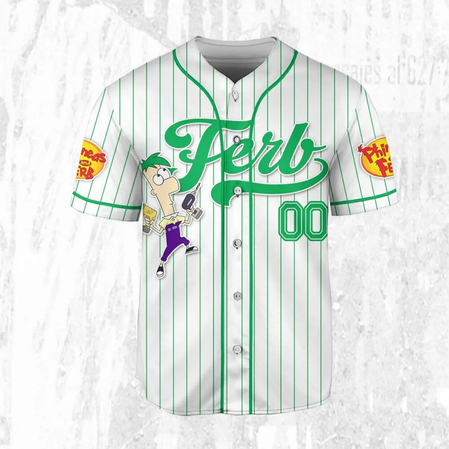 Custom Name And Number Disney Phineas And Ferb Ferb Striped White Baseball Jersey