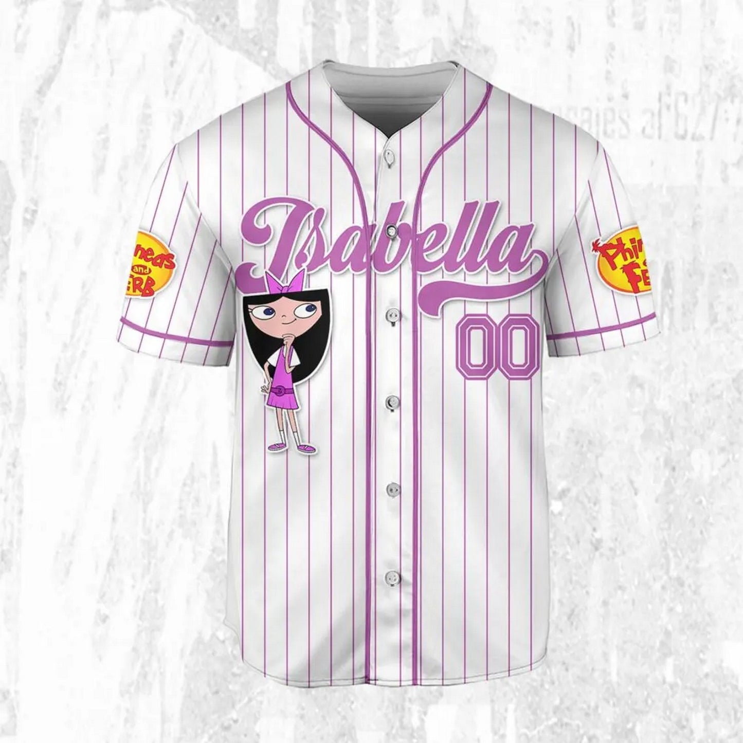 Custom Name And Number Disney Phineas And Ferb Isabella Striped White Baseball Jersey
