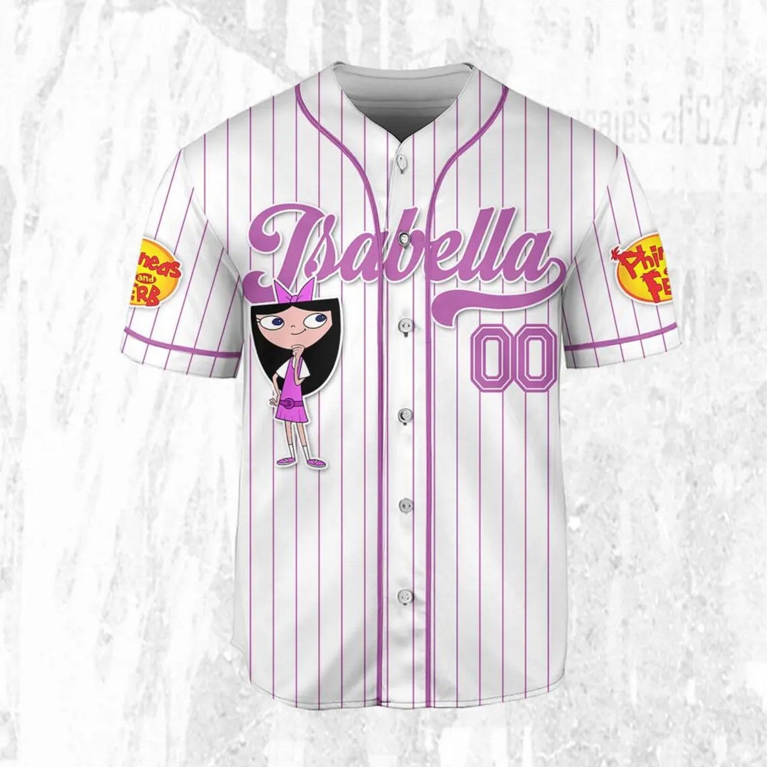 Custom Name And Number Disney Phineas And Ferb Isabella Striped White Baseball Jersey
