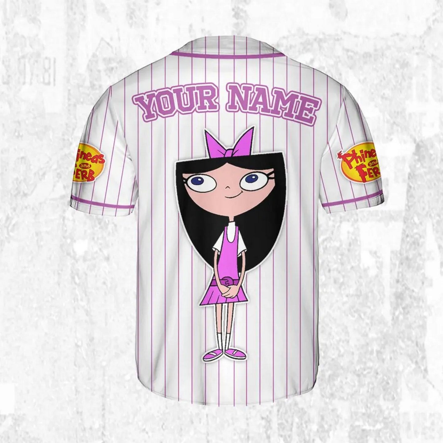 Custom Name And Number Disney Phineas And Ferb Isabella Striped White Baseball Jersey