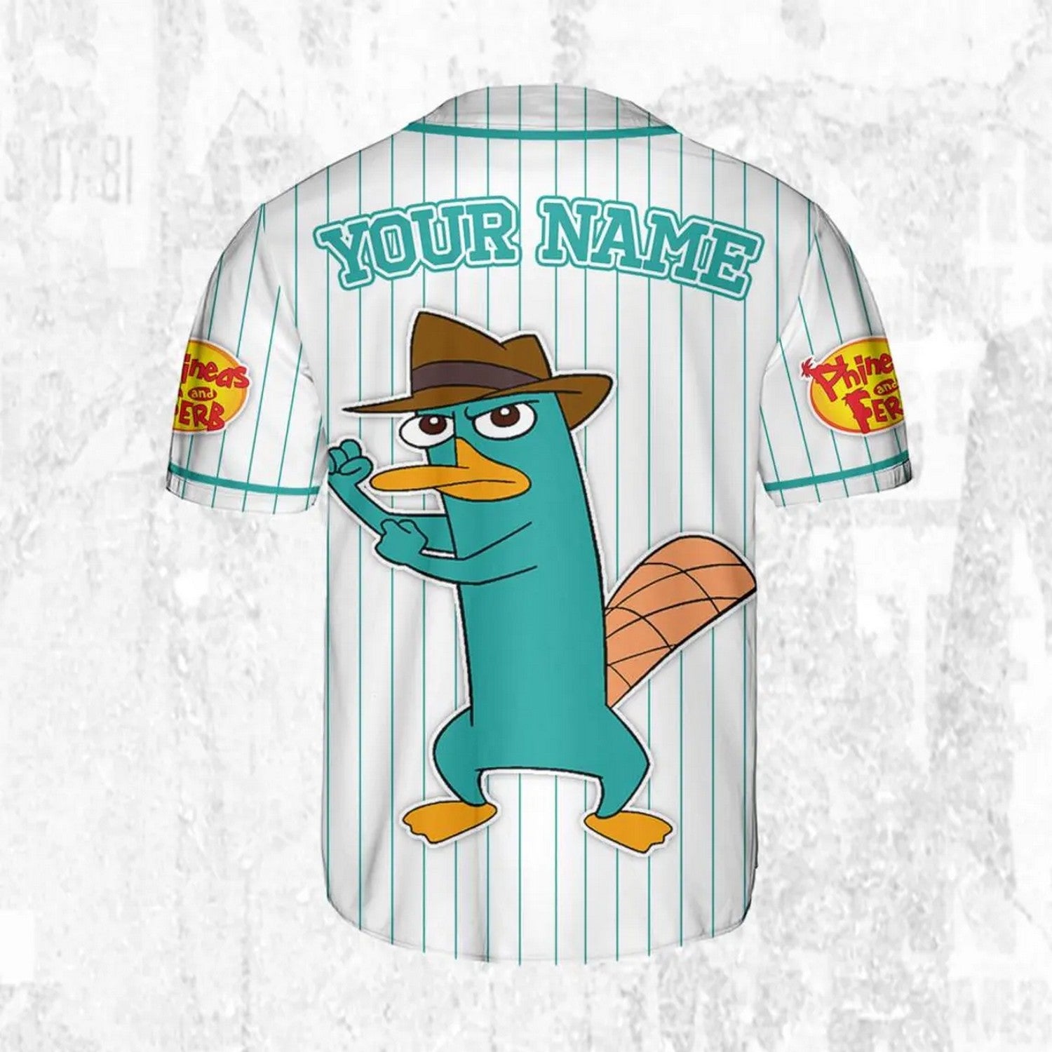 Custom Name And Number Disney Phineas And Ferb Perry Striped White Baseball Jersey