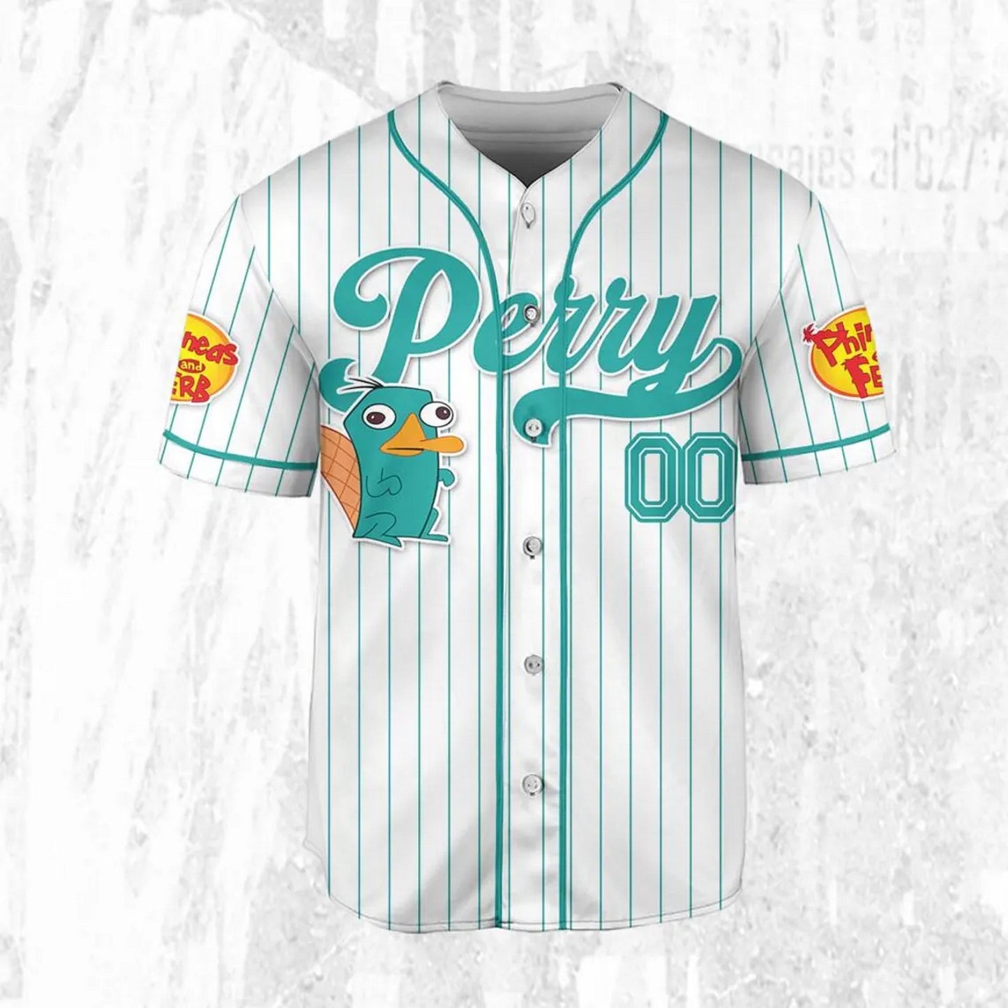 Custom Name And Number Disney Phineas And Ferb Perry Striped White Baseball Jersey