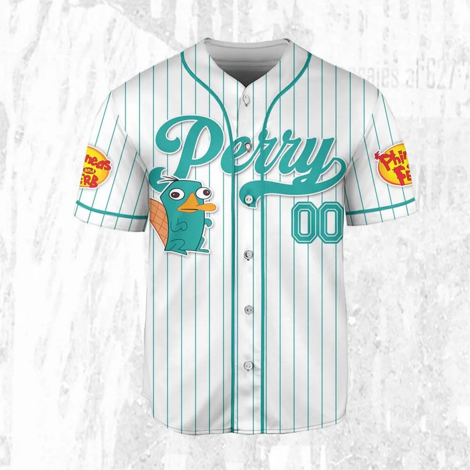 Custom Name And Number Disney Phineas And Ferb Perry Striped White Baseball Jersey