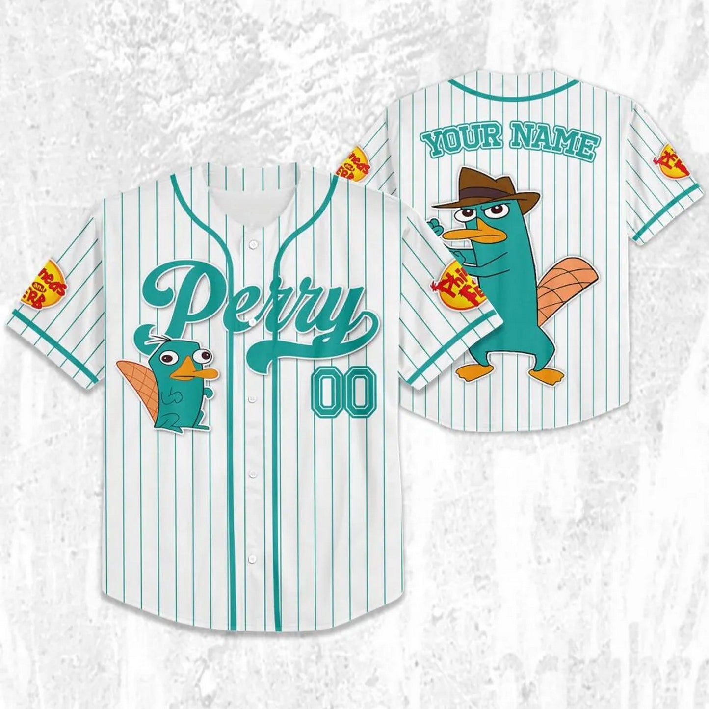 Custom Name And Number Disney Phineas And Ferb Perry Striped White Baseball Jersey