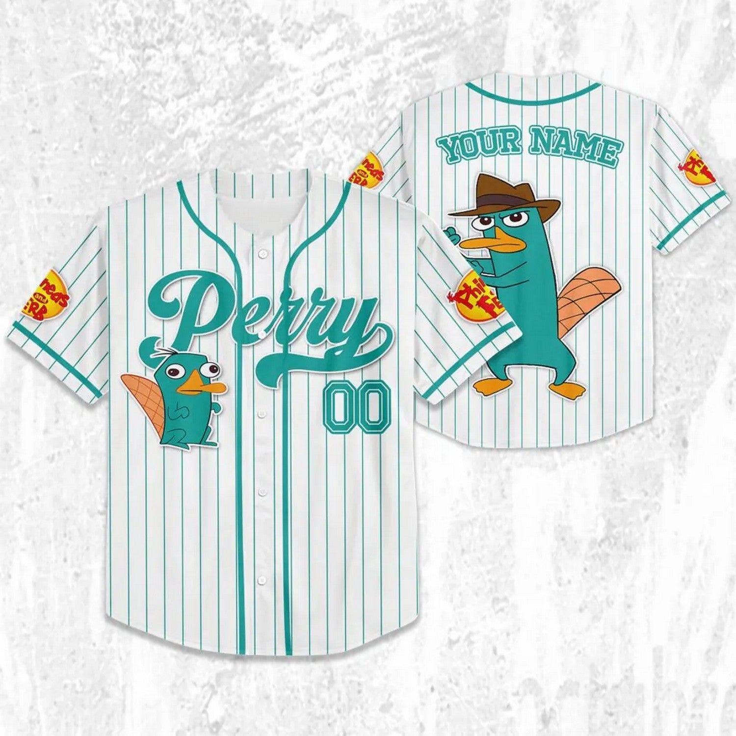 Custom Name And Number Disney Phineas And Ferb Perry Striped White Baseball Jersey