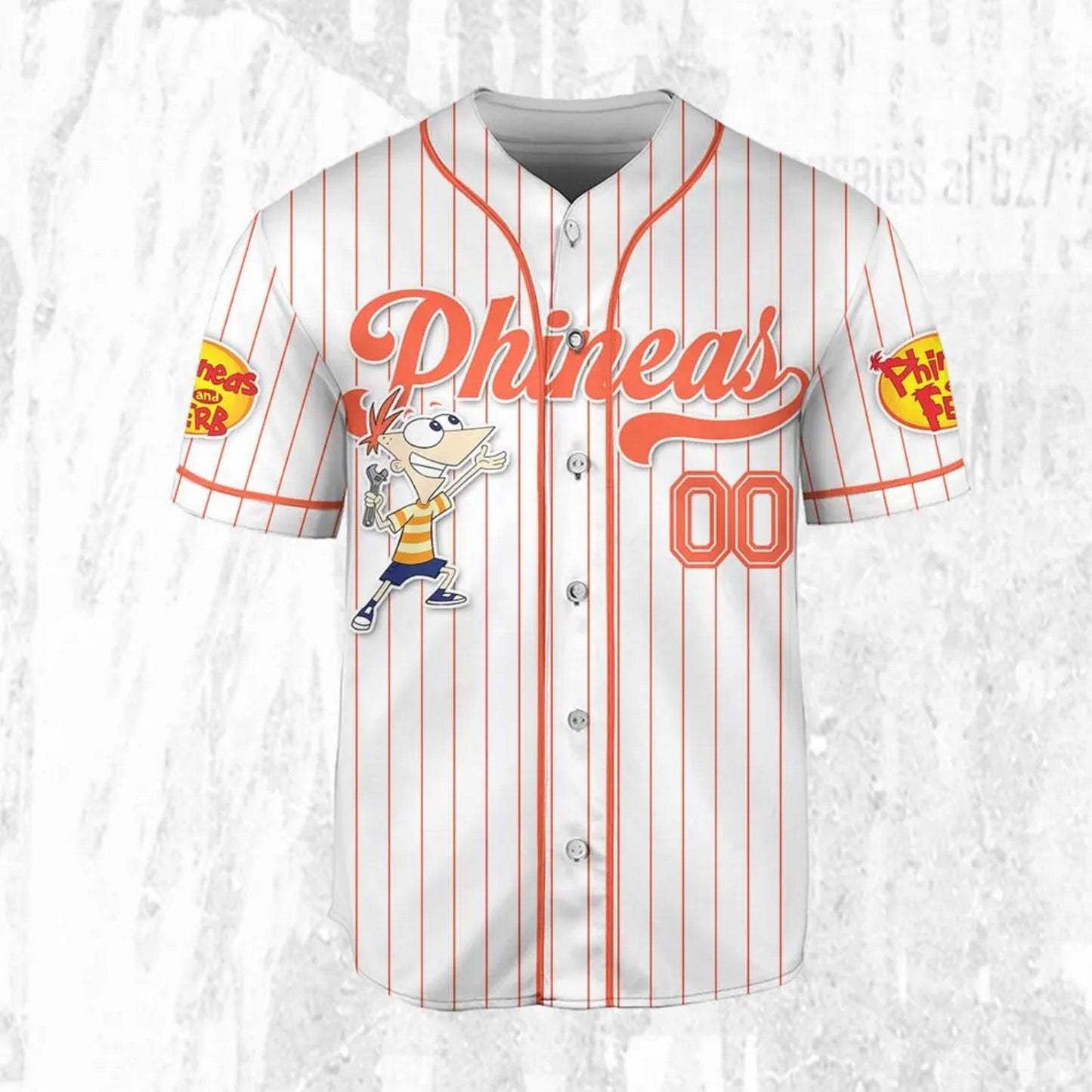 Custom Name And Number Disney Phineas And Ferb Phineas Striped White Baseball Jersey