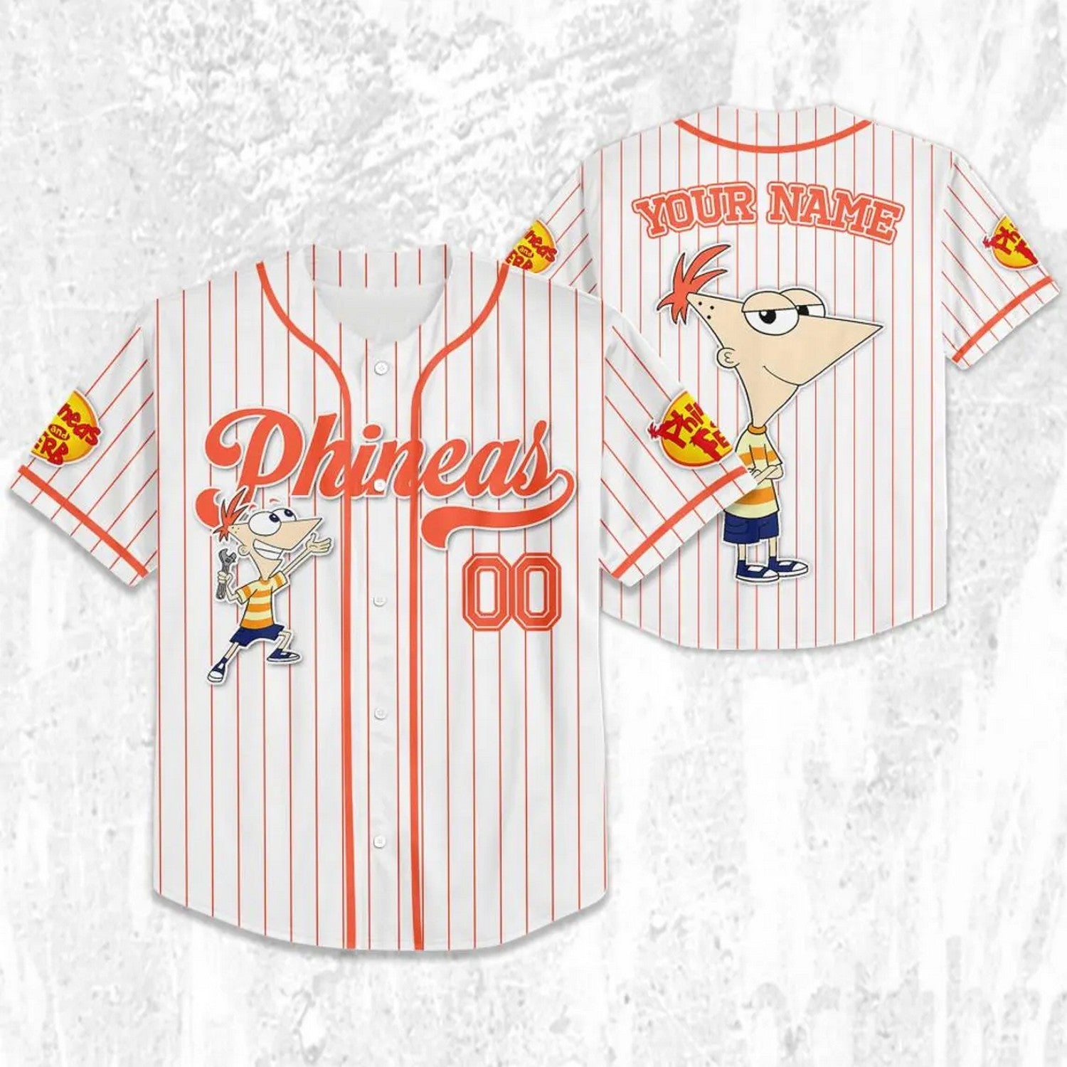 Custom Name And Number Disney Phineas And Ferb Phineas Striped White Baseball Jersey