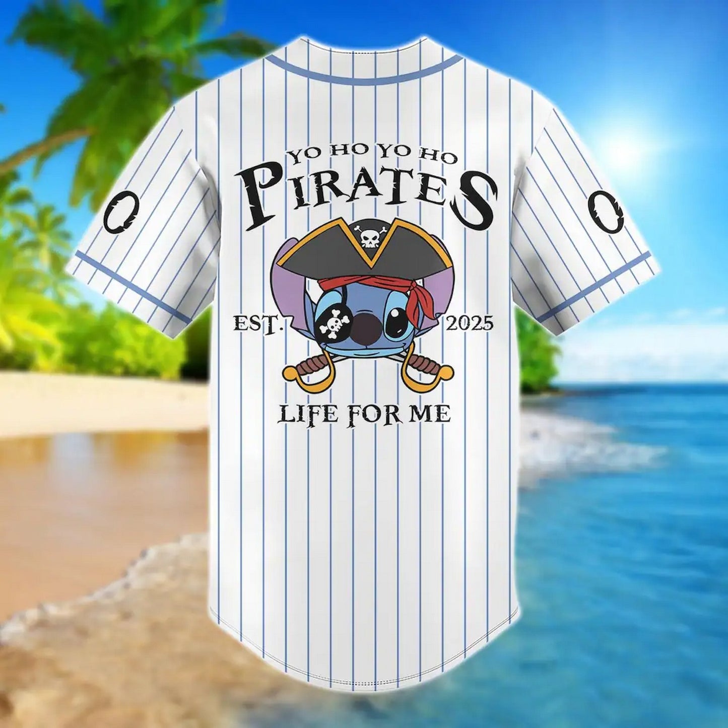 Custom Name And Number Disney Pirate Stitch Striped White Baseball Jersey