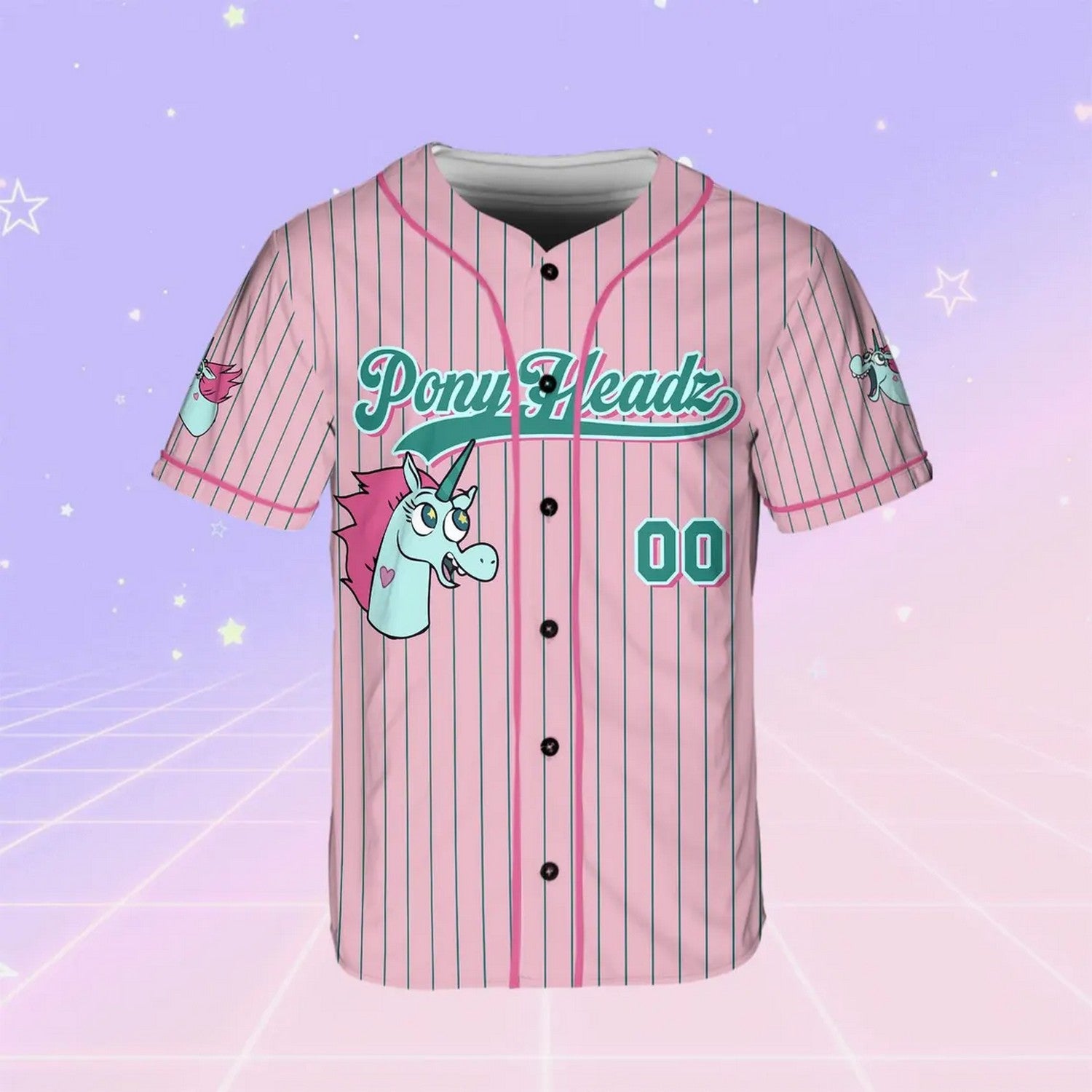 Custom Name And Number Disney Pony Headz Pink Baseball Jersey