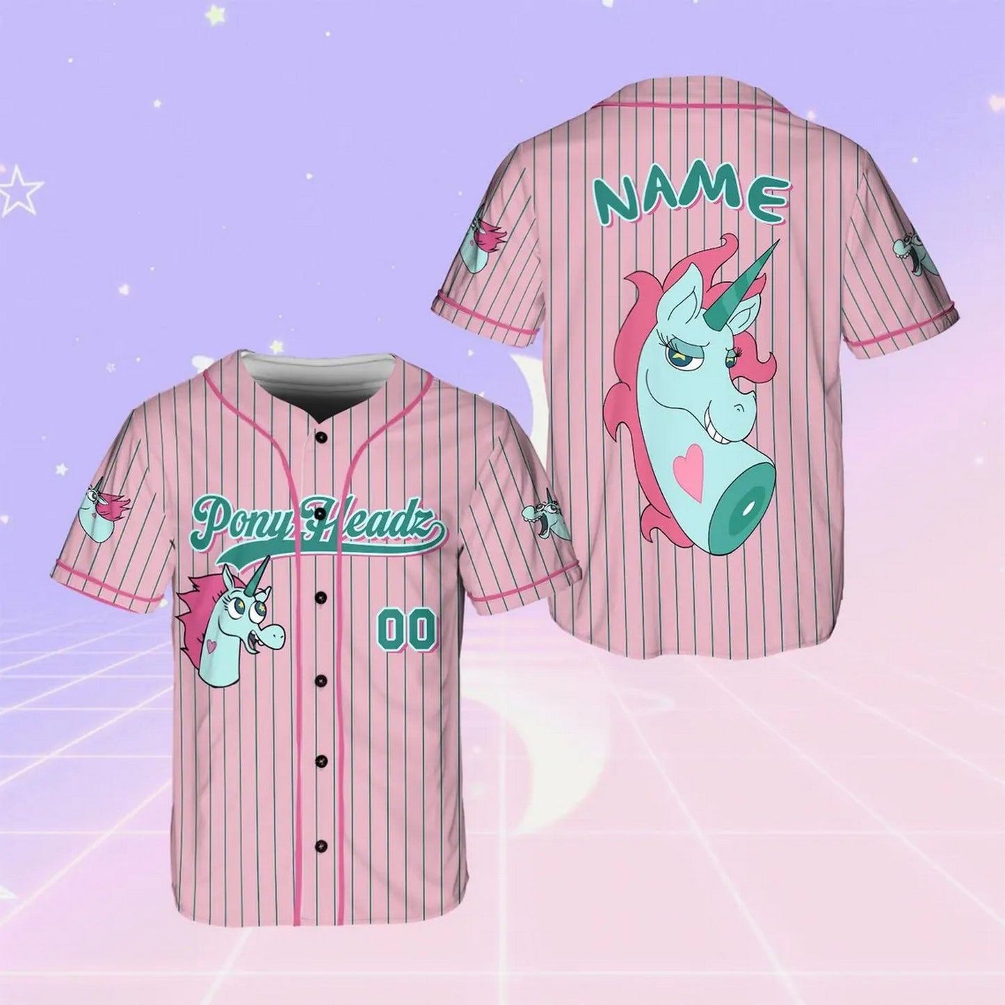 Custom Name And Number Disney Pony Headz Pink Baseball Jersey