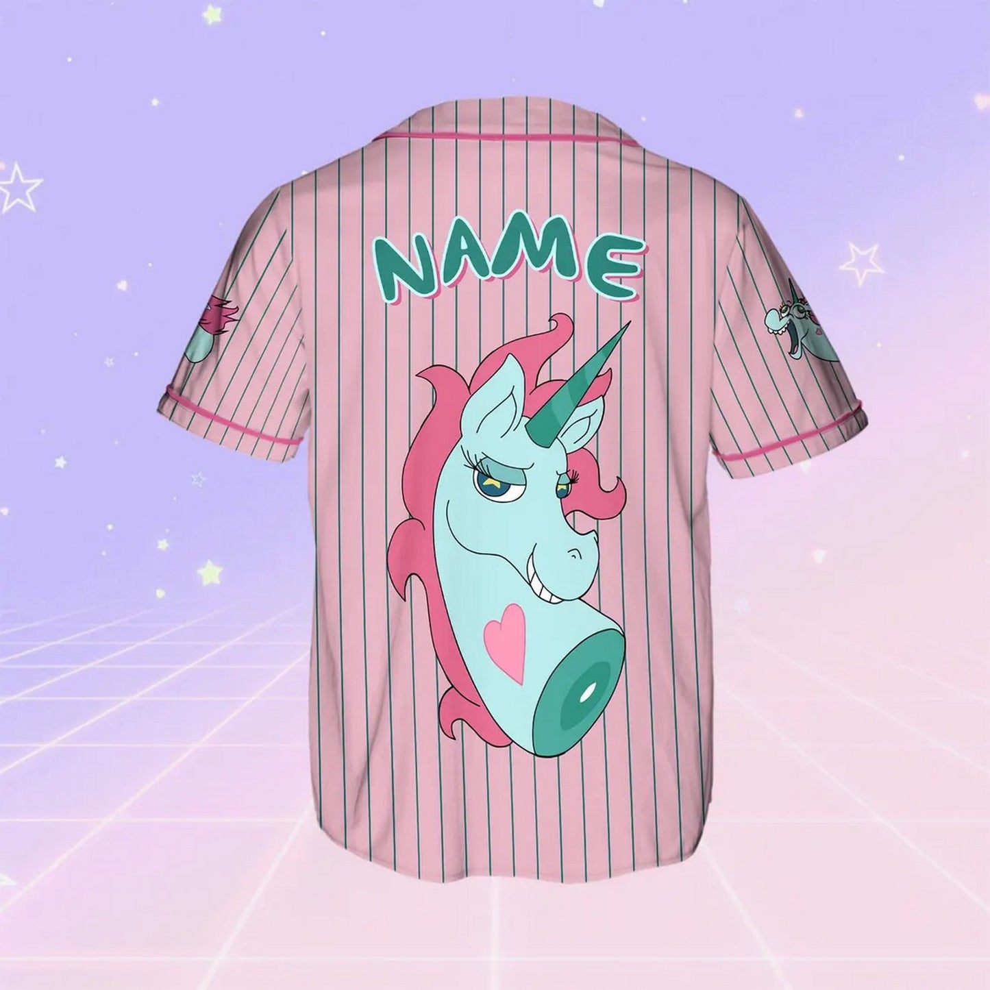 Custom Name And Number Disney Pony Headz Pink Baseball Jersey