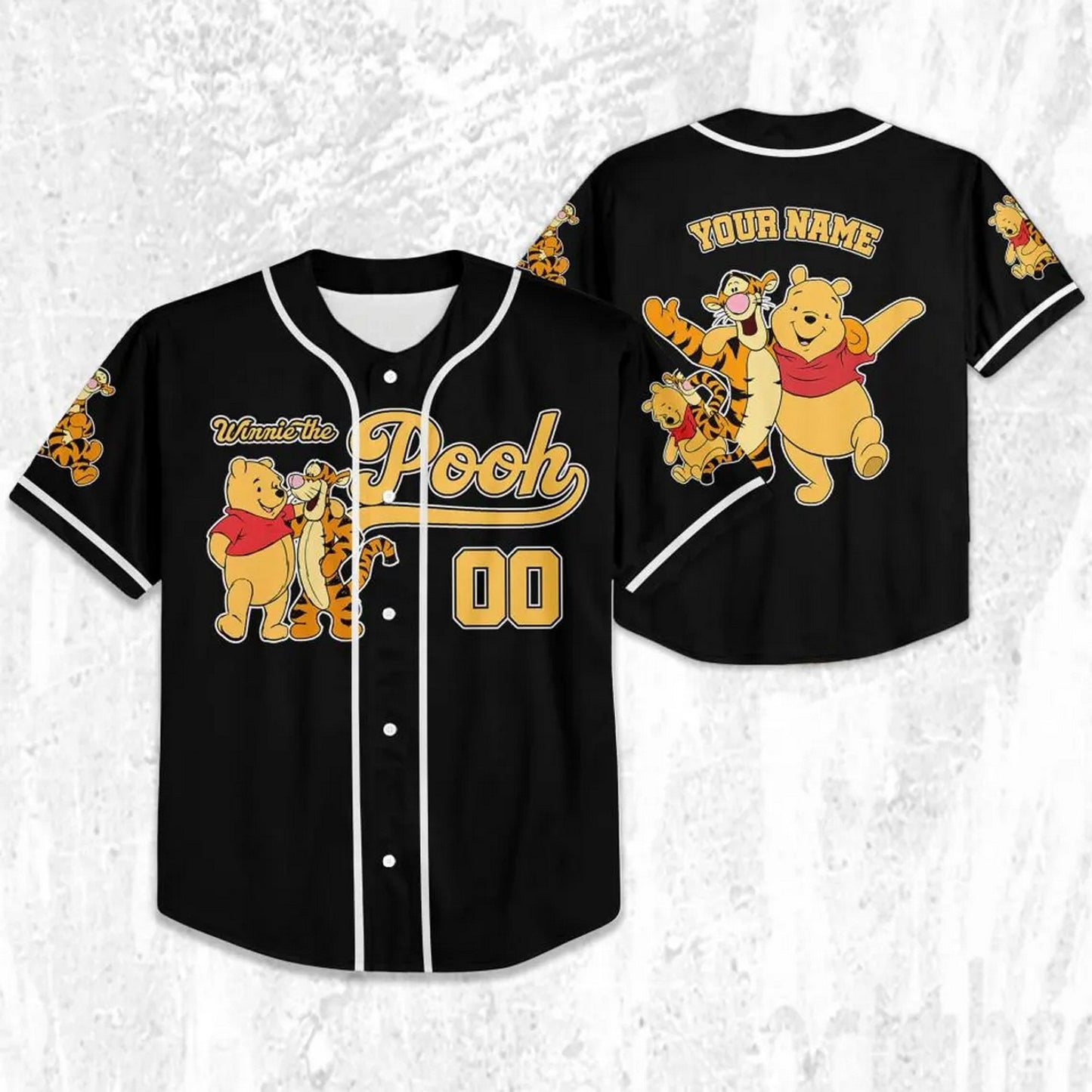 Custom Name And Number Disney Pooh And Tiger Cute Striped Black Baseball Jersey