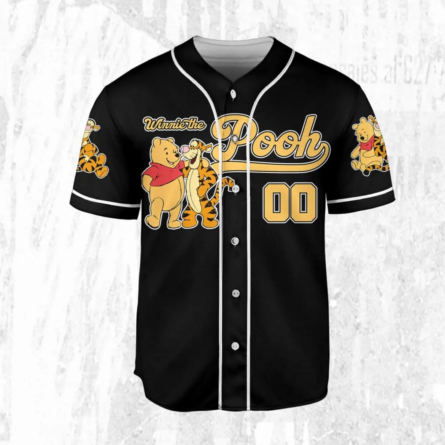 Custom Name And Number Disney Pooh And Tiger Cute Striped Black Baseball Jersey