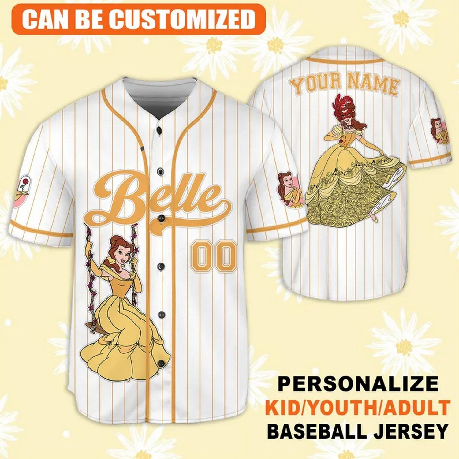 Custom Name And Number Disney Princess Belle Beauty And The Beast Dancing Dress Baseball Jersey