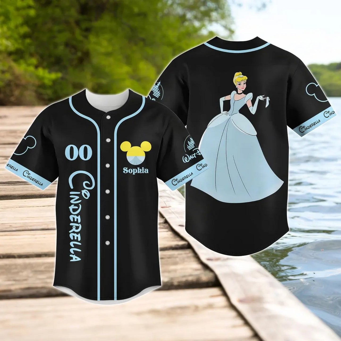Custom Name And Number Disney Princess Cinderella Black Baseball Jersey