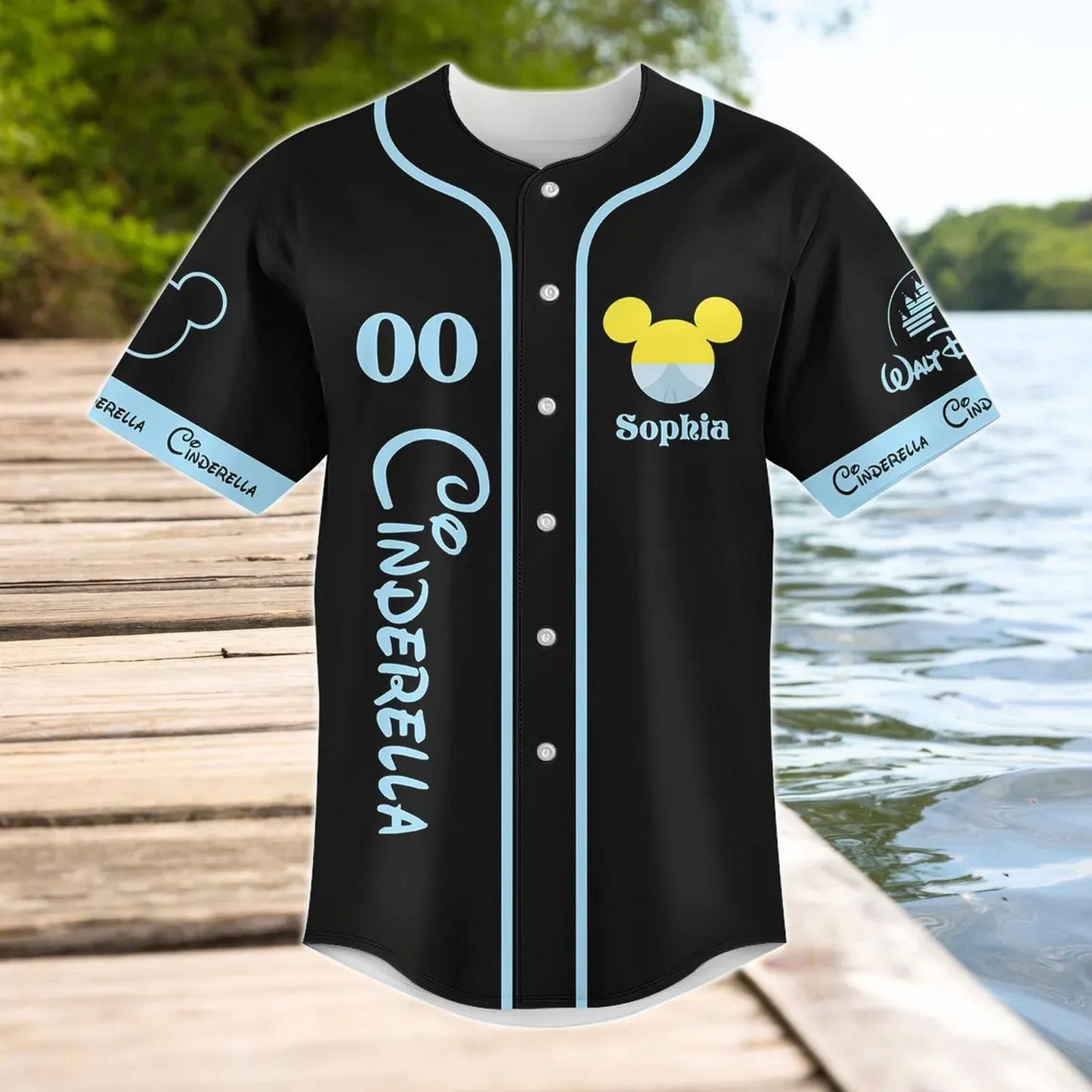 Custom Name And Number Disney Princess Cinderella Black Baseball Jersey