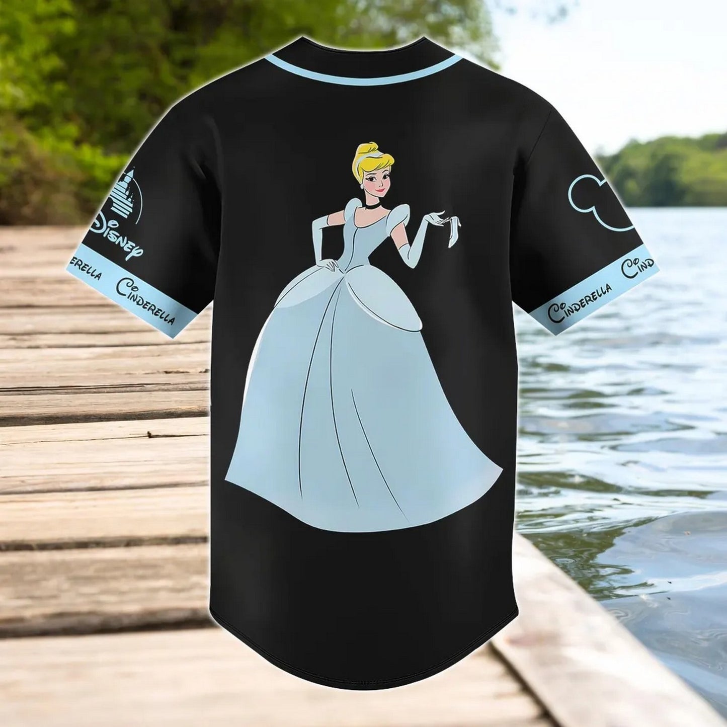 Custom Name And Number Disney Princess Cinderella Black Baseball Jersey
