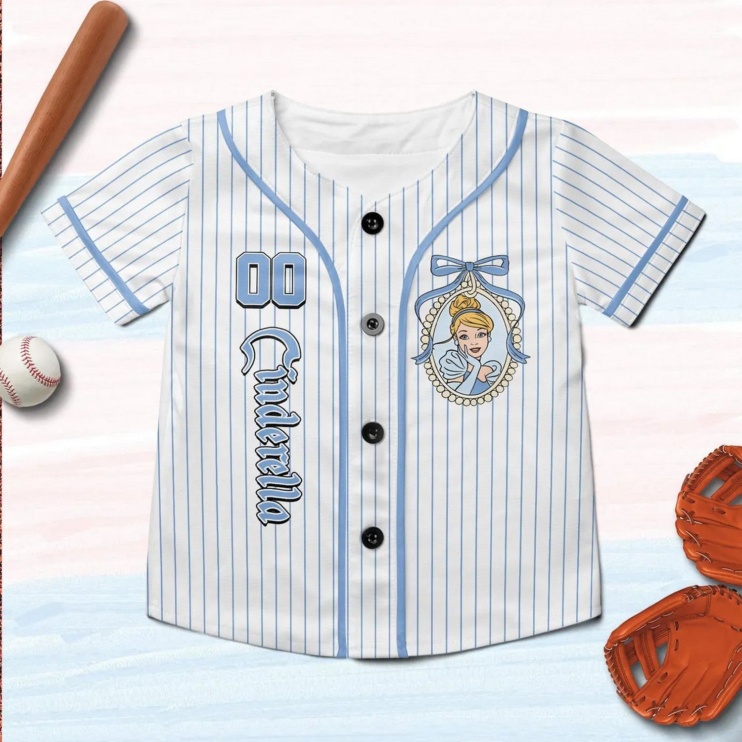 Custom Name And Number Disney Princess Cinderella Striped Blue Baseball Jersey