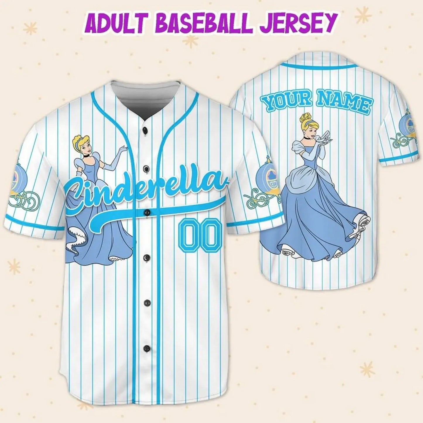 Custom Name And Number Disney Princess Cinderella White Striped Baseball Jersey