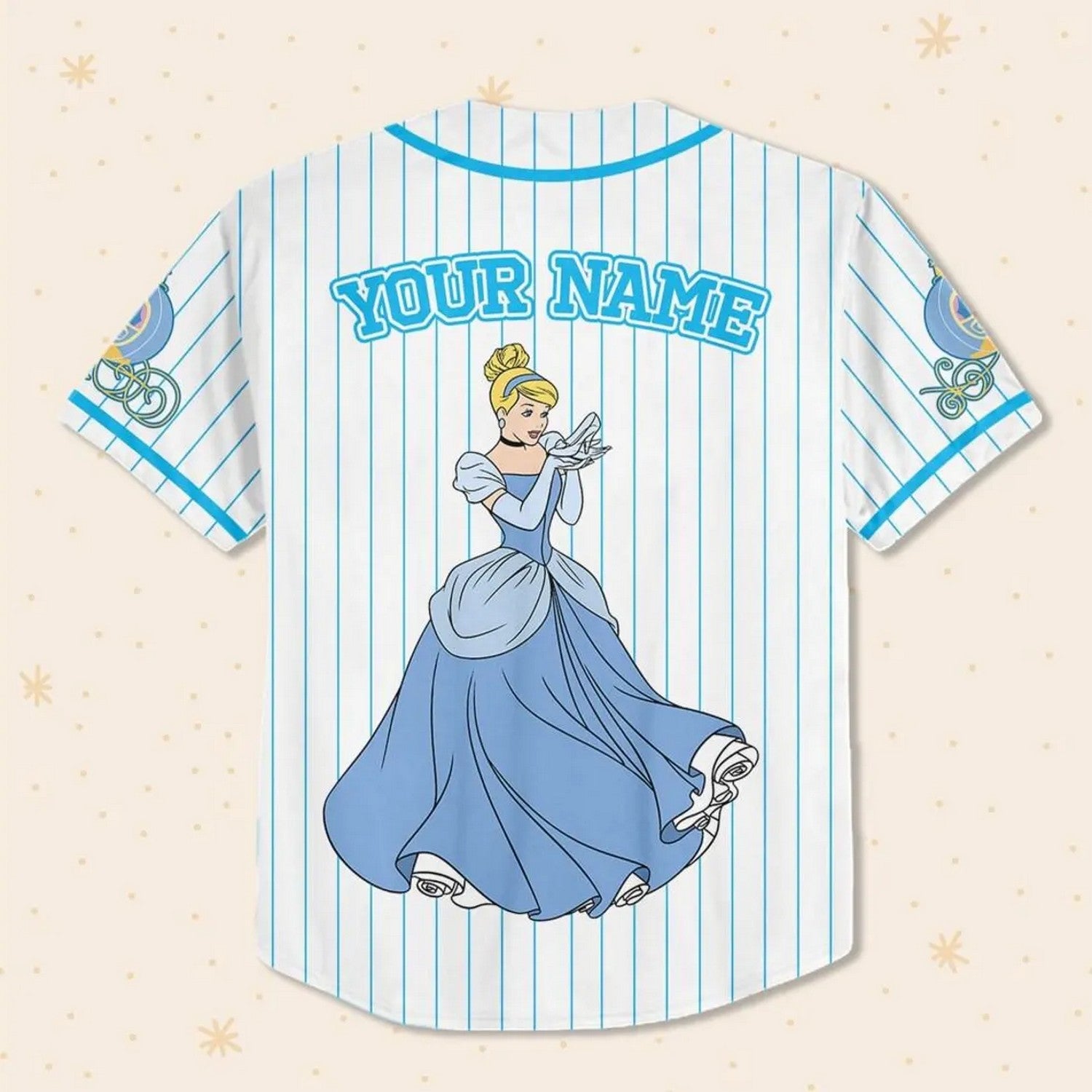 Custom Name And Number Disney Princess Cinderella White Striped Baseball Jersey