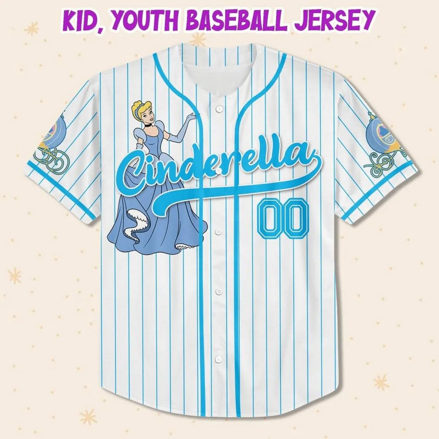 Custom Name And Number Disney Princess Cinderella White Striped Baseball Jersey